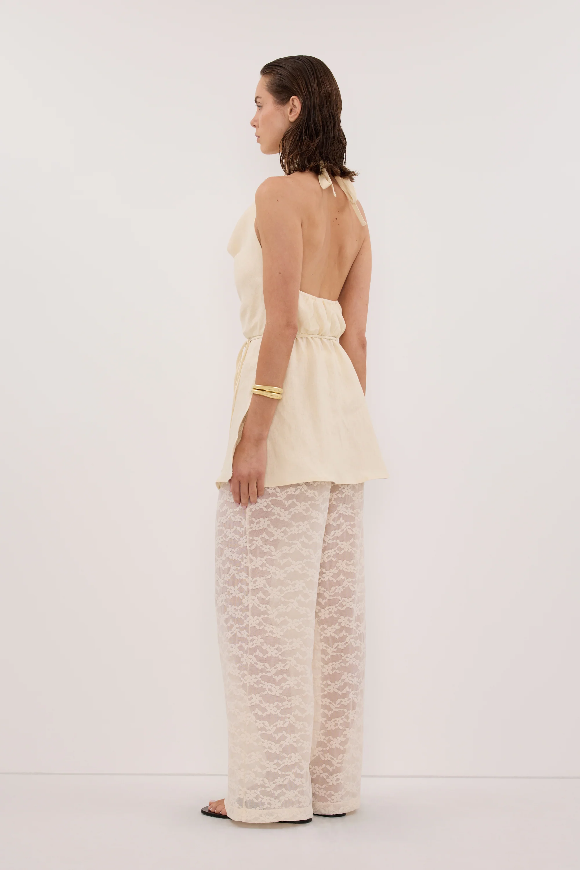 HAYLEE STRAW SLEEVELESS LINEN COWL TOP - Image 3