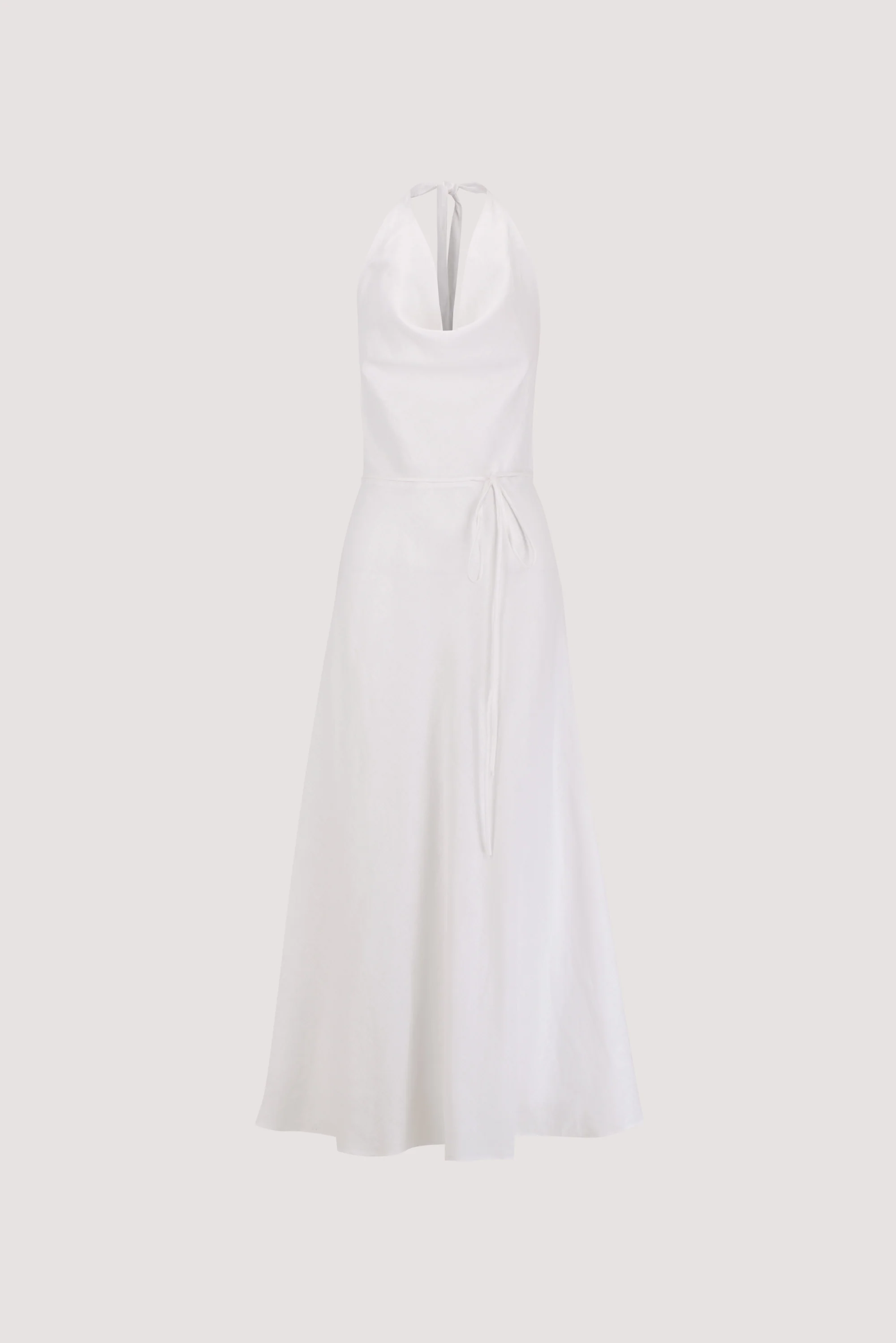 HAYLEE WHITE SLEEVELESS LINEN COWL MIDI DRESS - Image 6