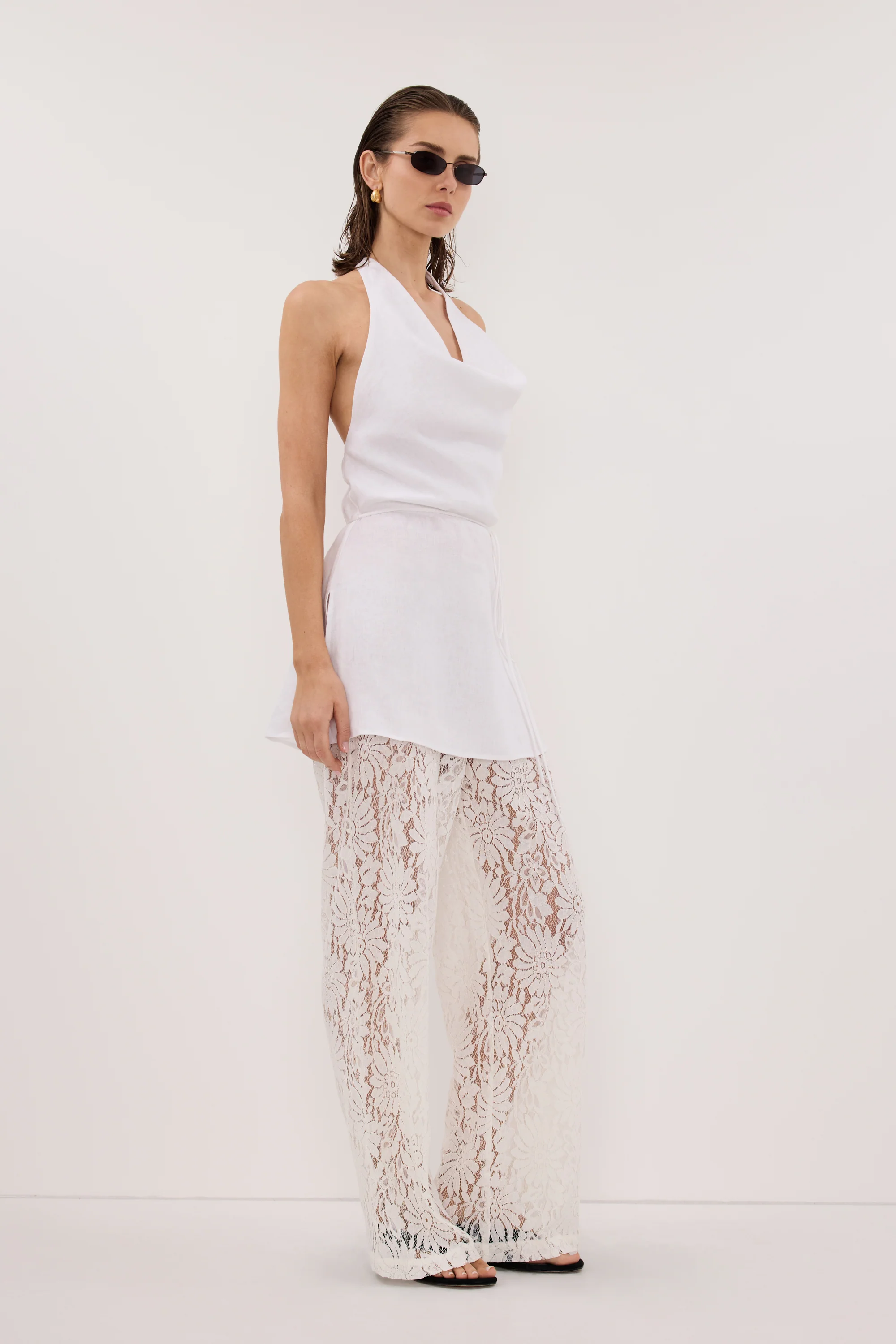 HAYLEE WHITE SLEEVELESS LINEN COWL TOP - Image 3