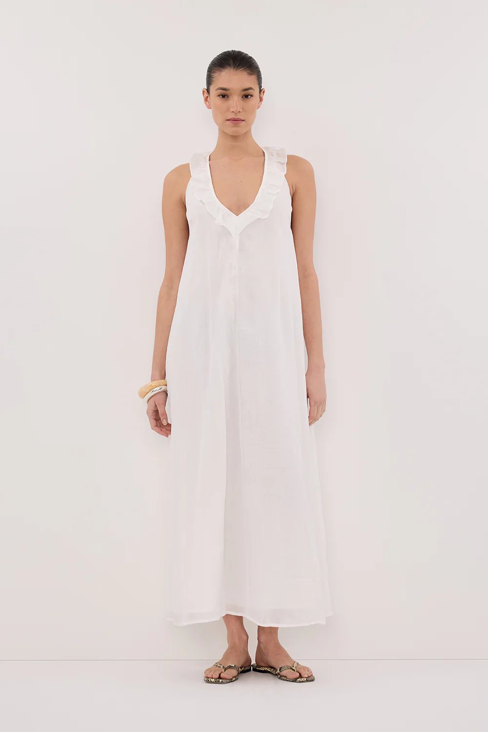 HAZEL WHITE RAMIE SLEEVELESS MIDI DRESS