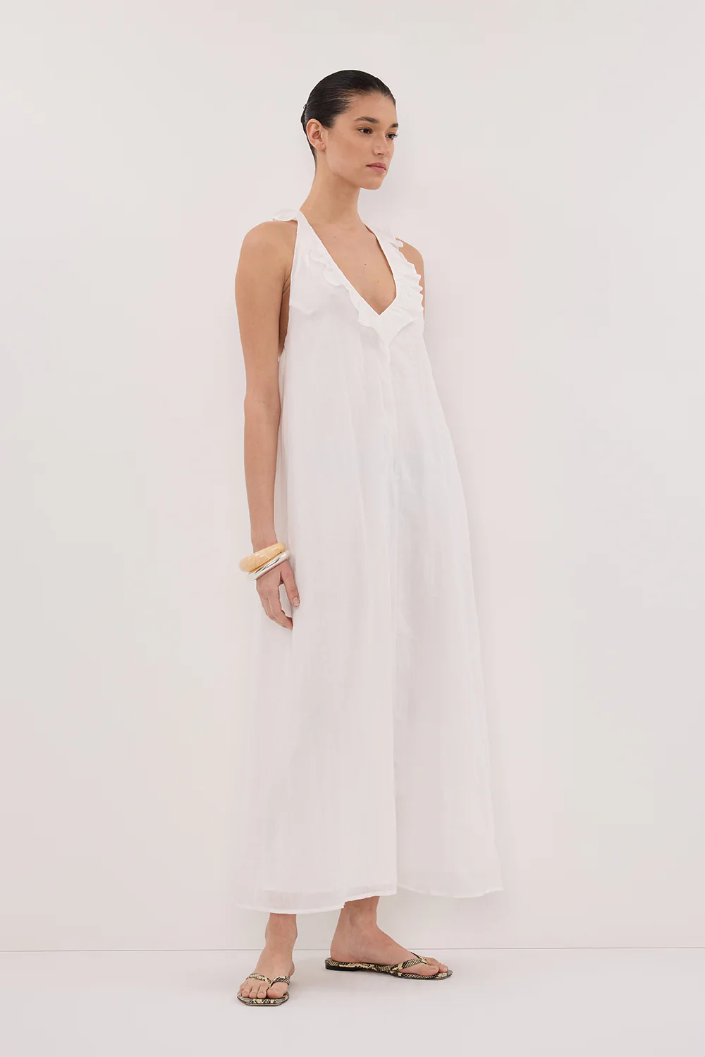 HAZEL WHITE RAMIE SLEEVELESS MIDI DRESS - Image 3