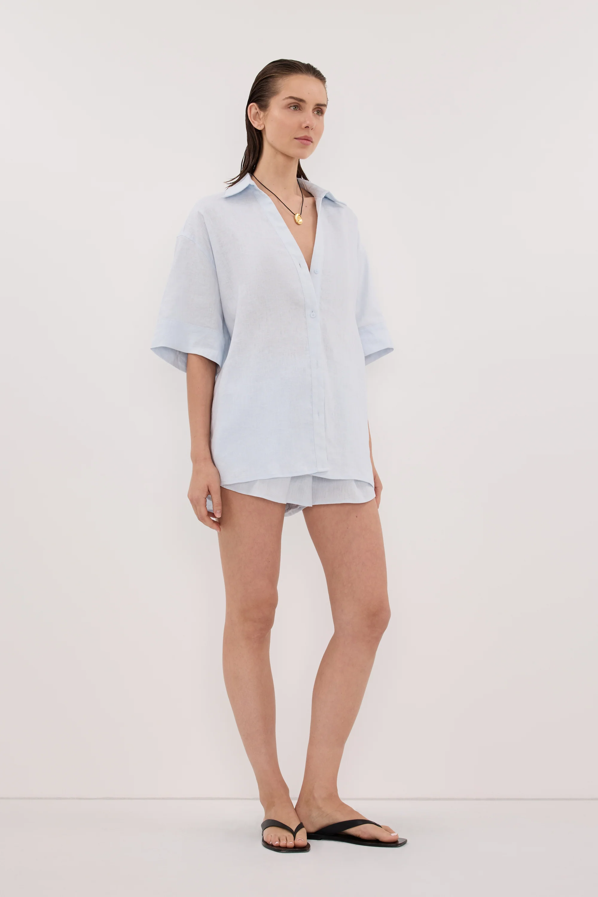 HELENA CORNFLOWER OVERSIZED LINEN SHIRT - Image 3