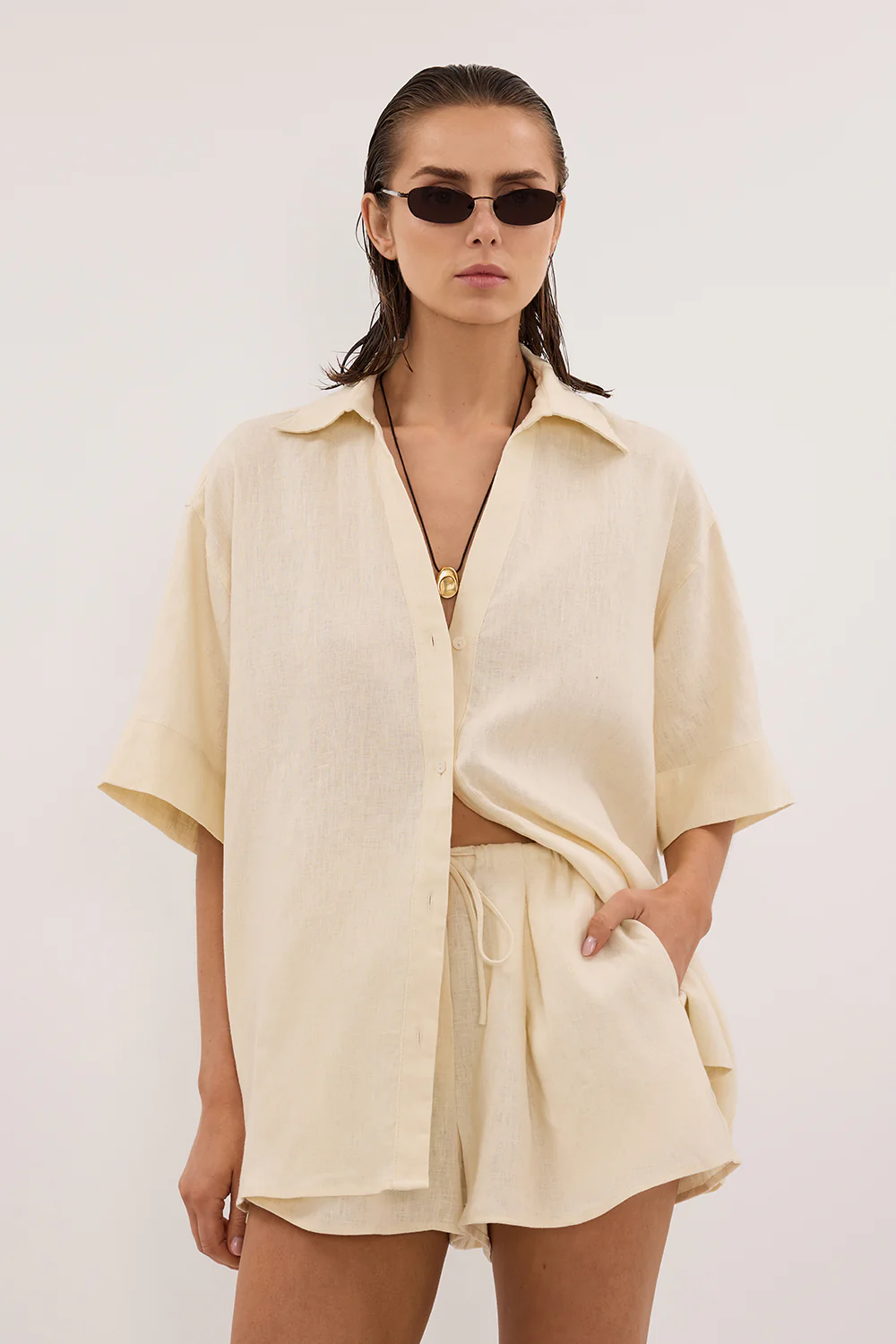 HELENA STRAW OVERSIZED LINEN SHIRT - Image 2