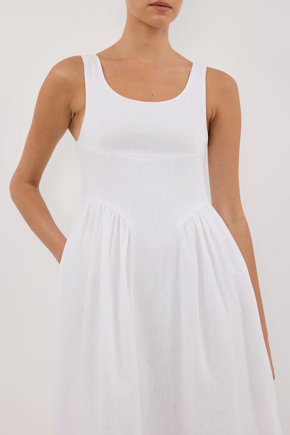 IBIZA WHITE LINEN MIDI DRESS - Image 5