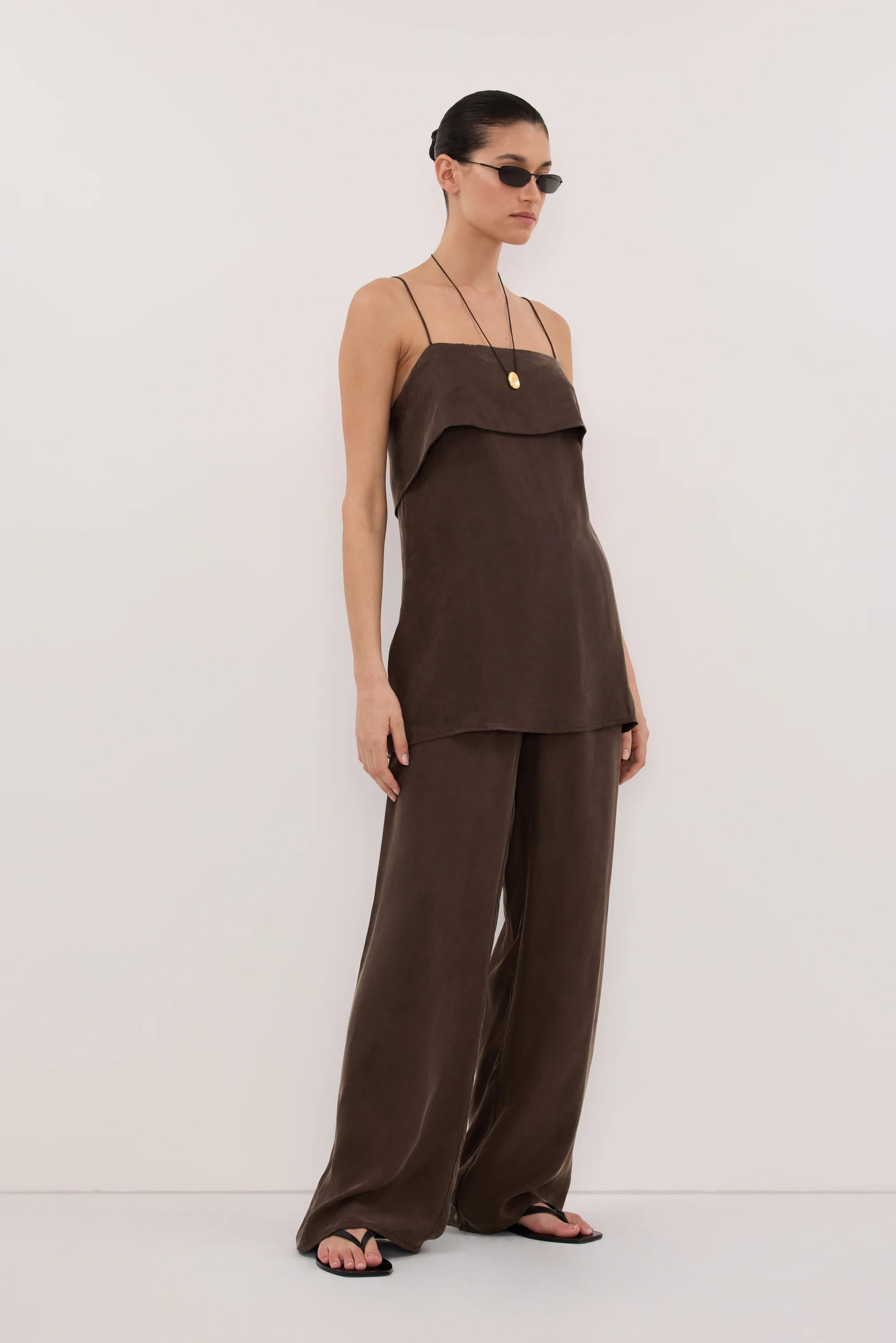 IDA BITTER CHOC SLEEVELESS FOLDOVER CAMI TOP - Image 3