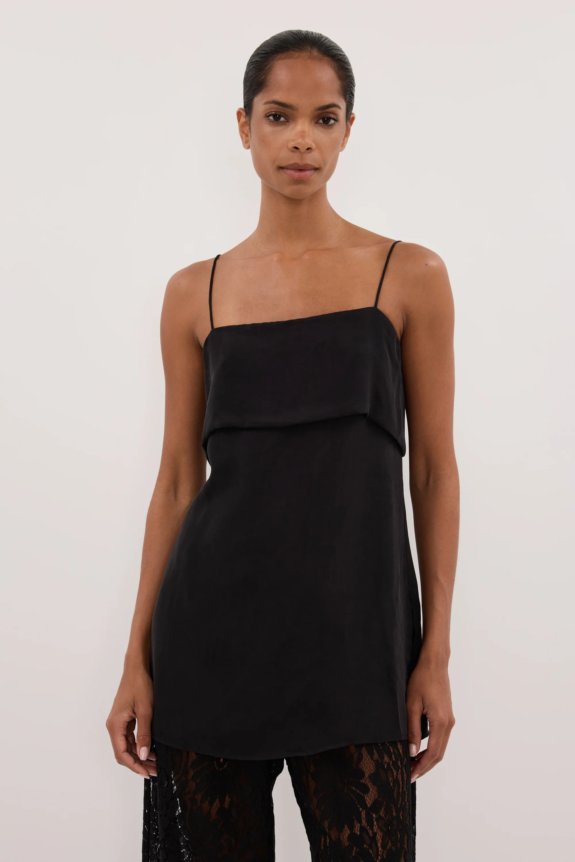 IDA BLACK SLEEVELESS FOLDOVER CAMI TOP - Image 2