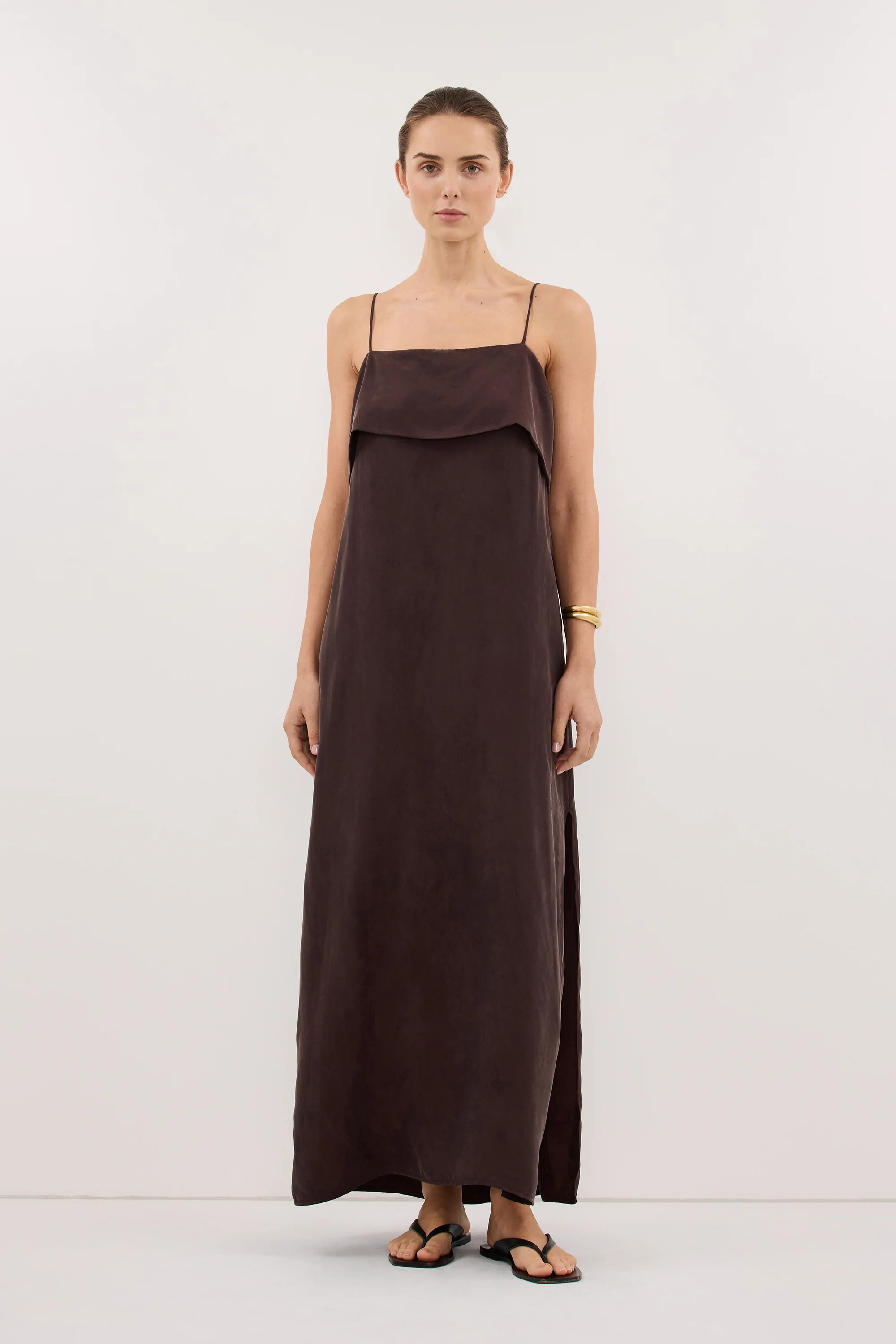 IDA PLUM CHOC CUPRO MIDI DRESS