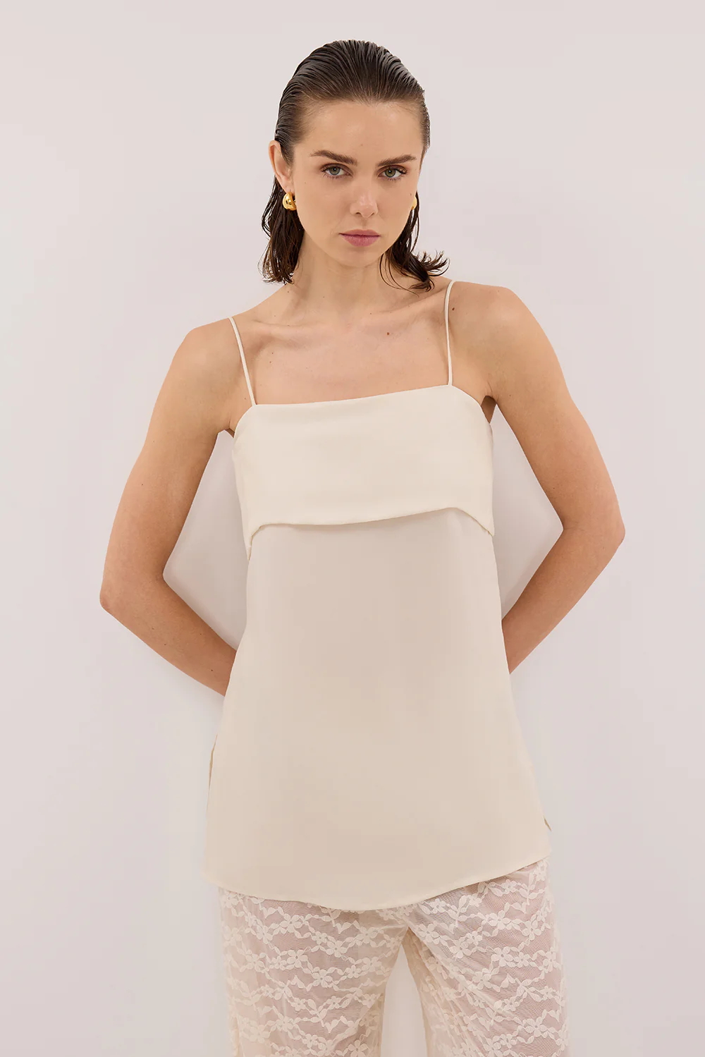 IDA SANDSTONE SLEEVELESS FOLDOVER CAMI TOP - Image 2