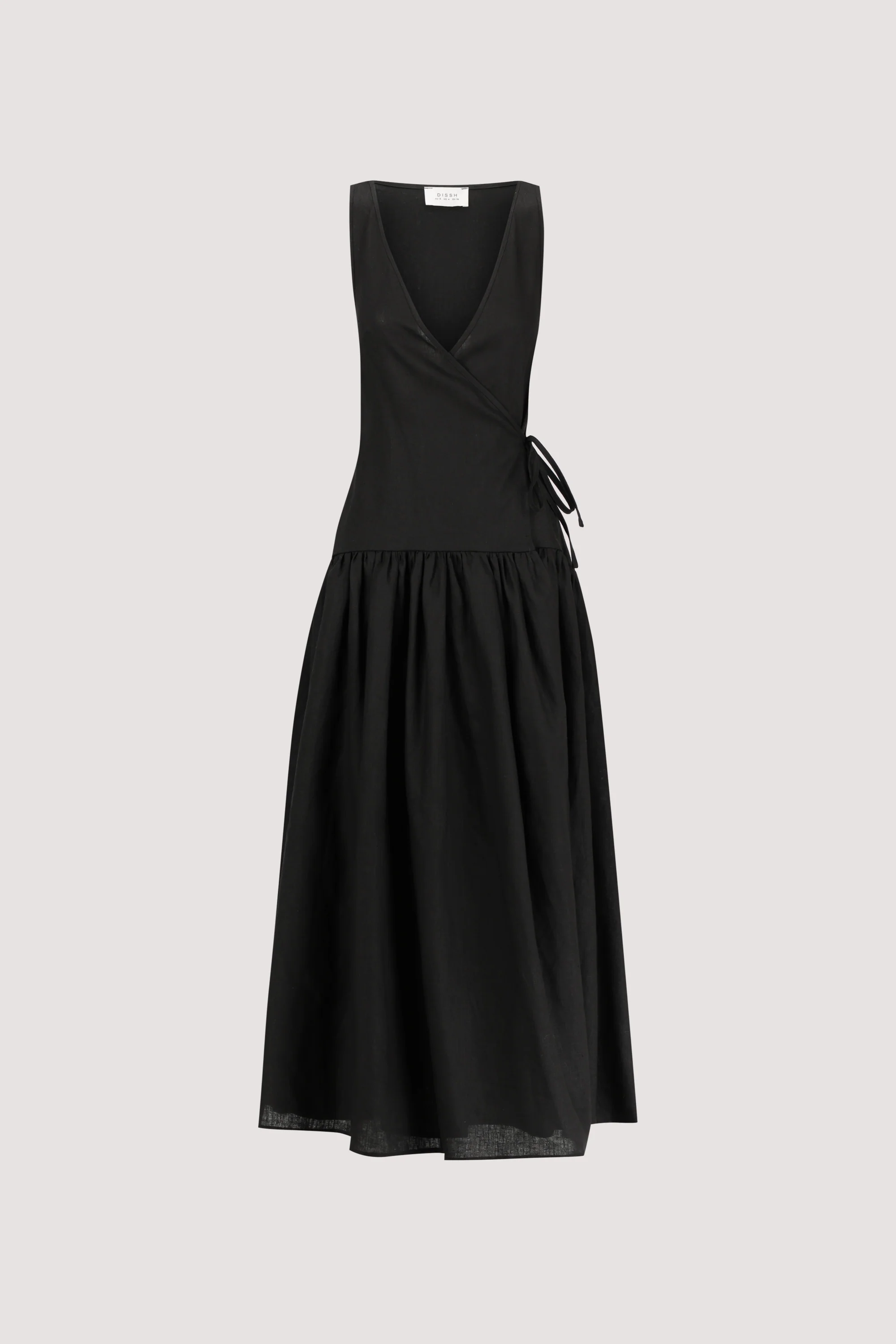 ILIO BLACK SLEEVELESS LINEN WRAP MIDI DRESS - Image 8
