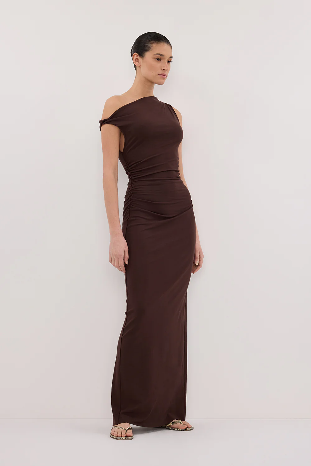 INEZ CHOC ASYM KNIT MIDI DRESS - Image 3