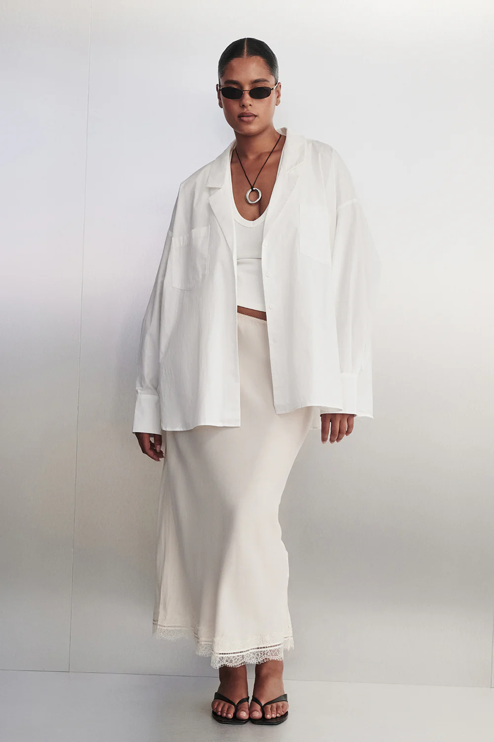 IRENE WHITE LONG SLEEVE NOTCH COLLAR SHIRT