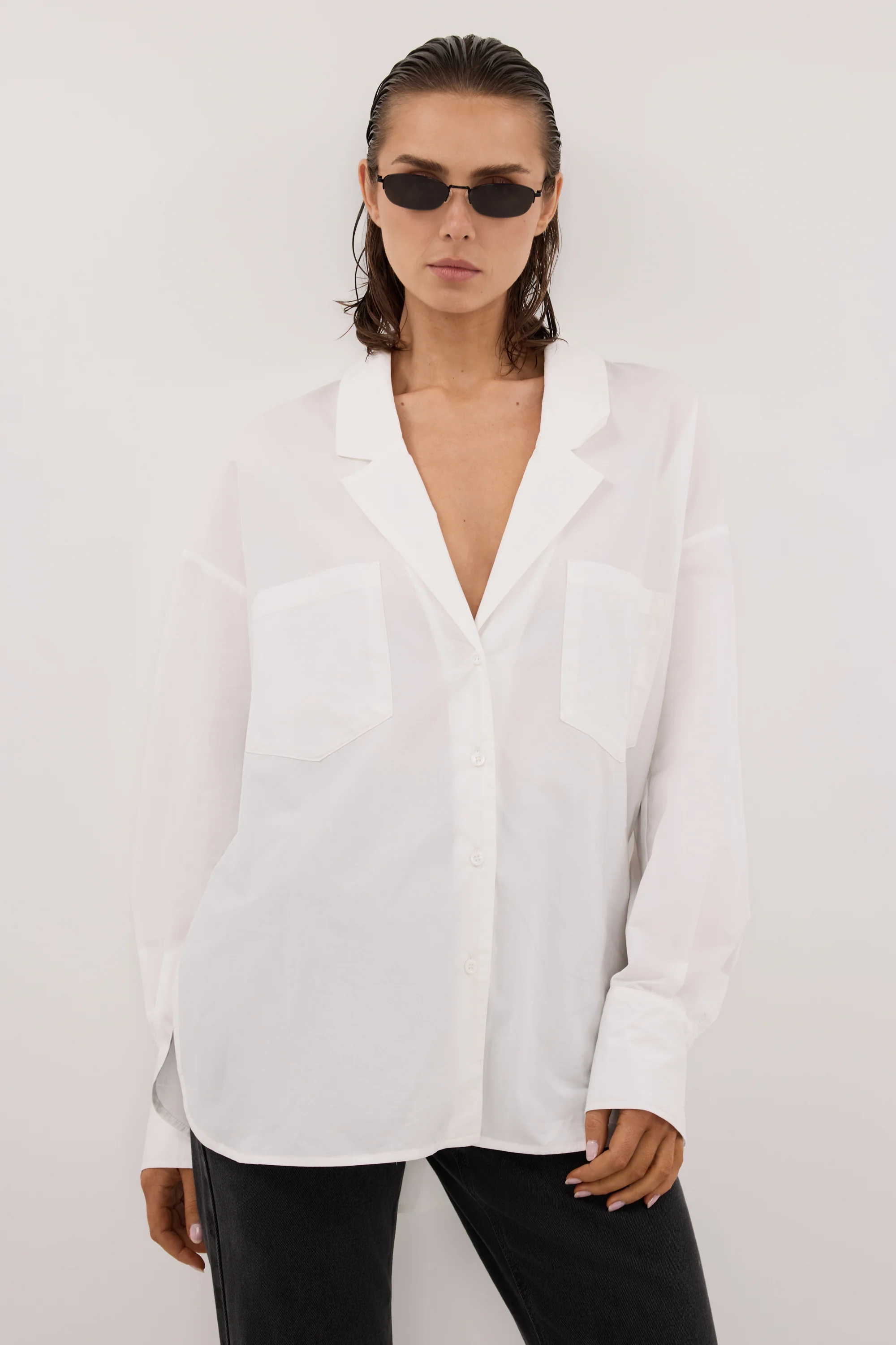 IRENE WHITE LONG SLEEVE NOTCH COLLAR SHIRT - Image 2