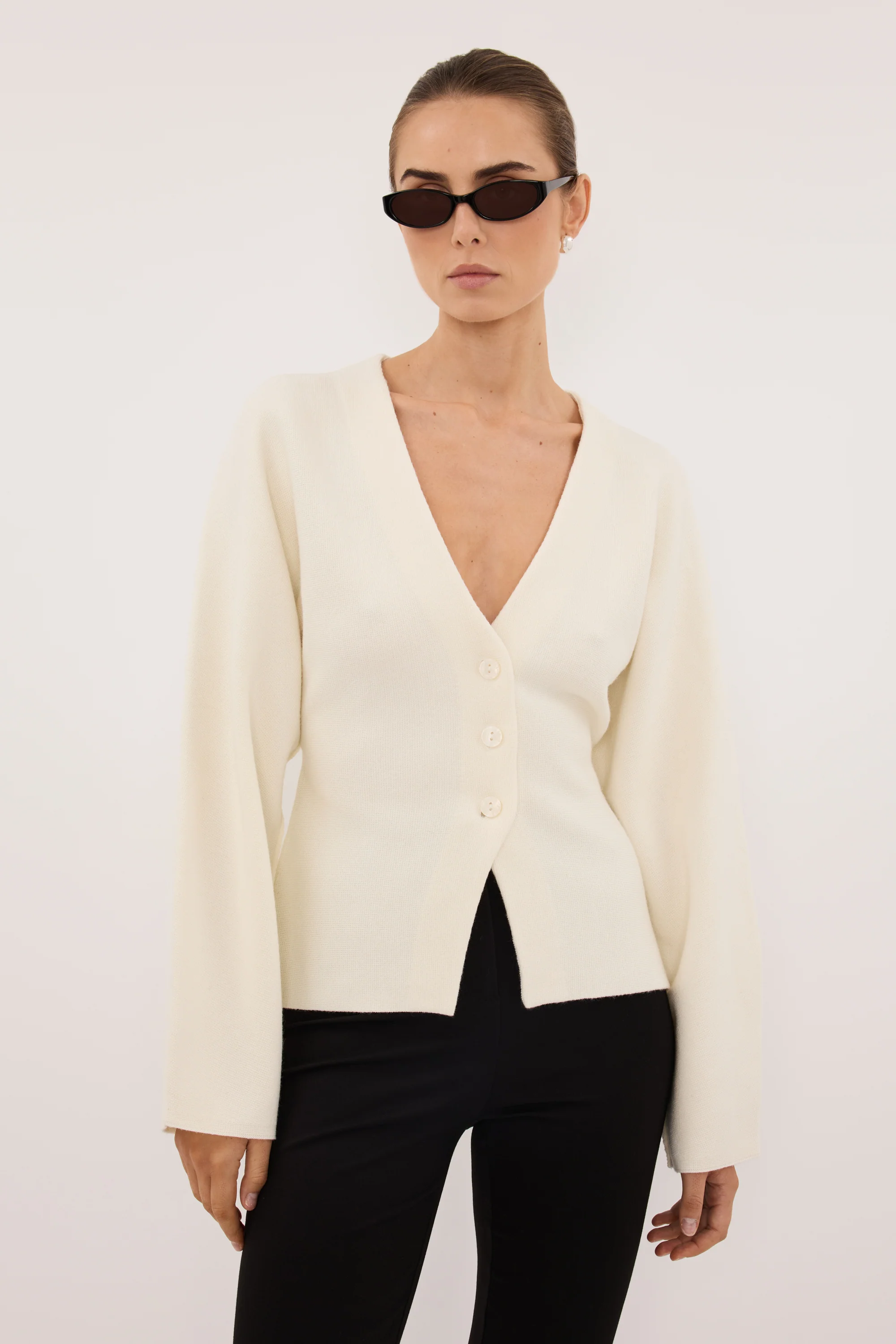 ISLA CREAM V NECK CARDIGAN - Image 2