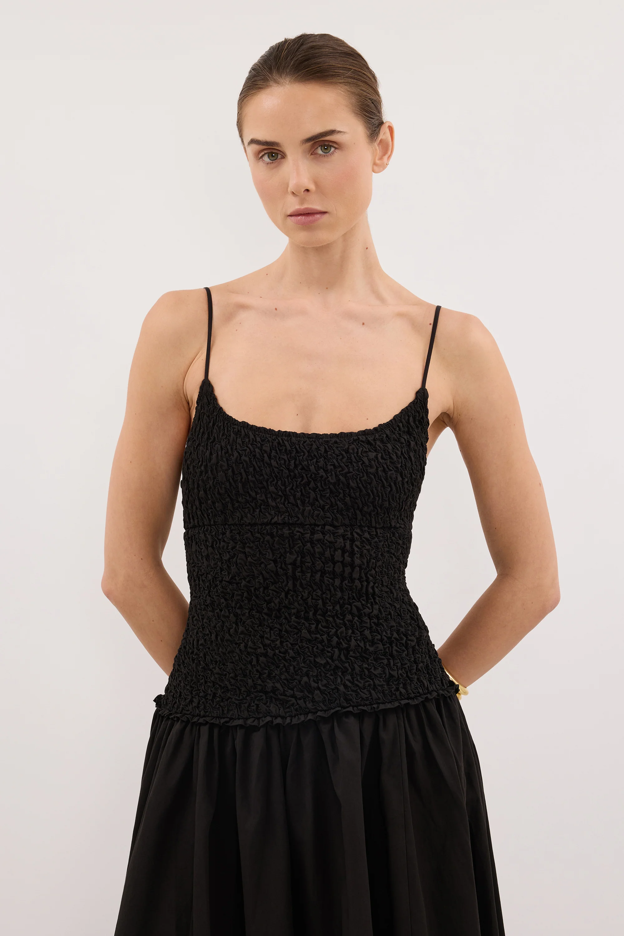 IZAIAH BLACK COTTON MIDI DRESS - Image 2