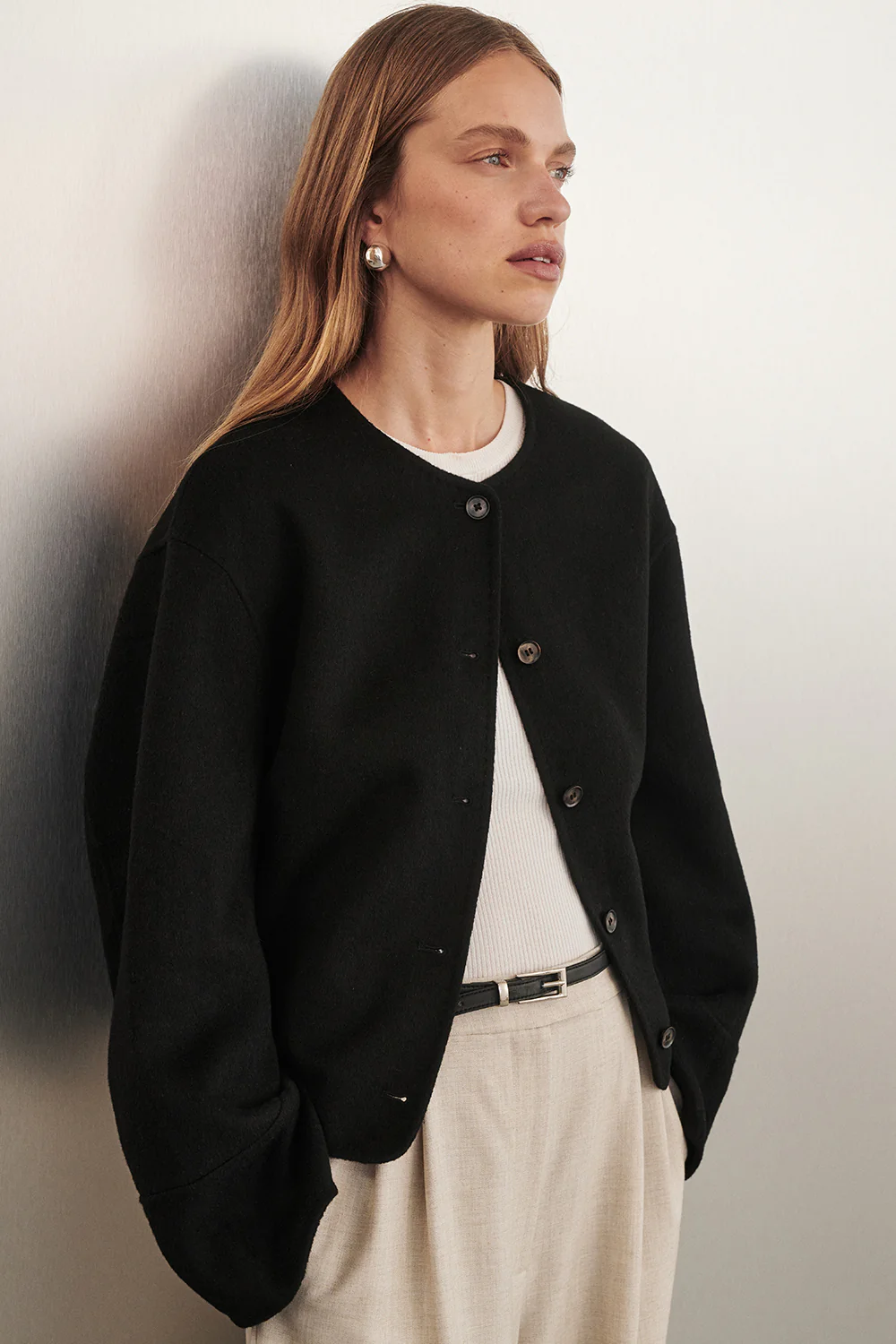 JACLYN BLACK CROPPED WOOL BLEND COAT