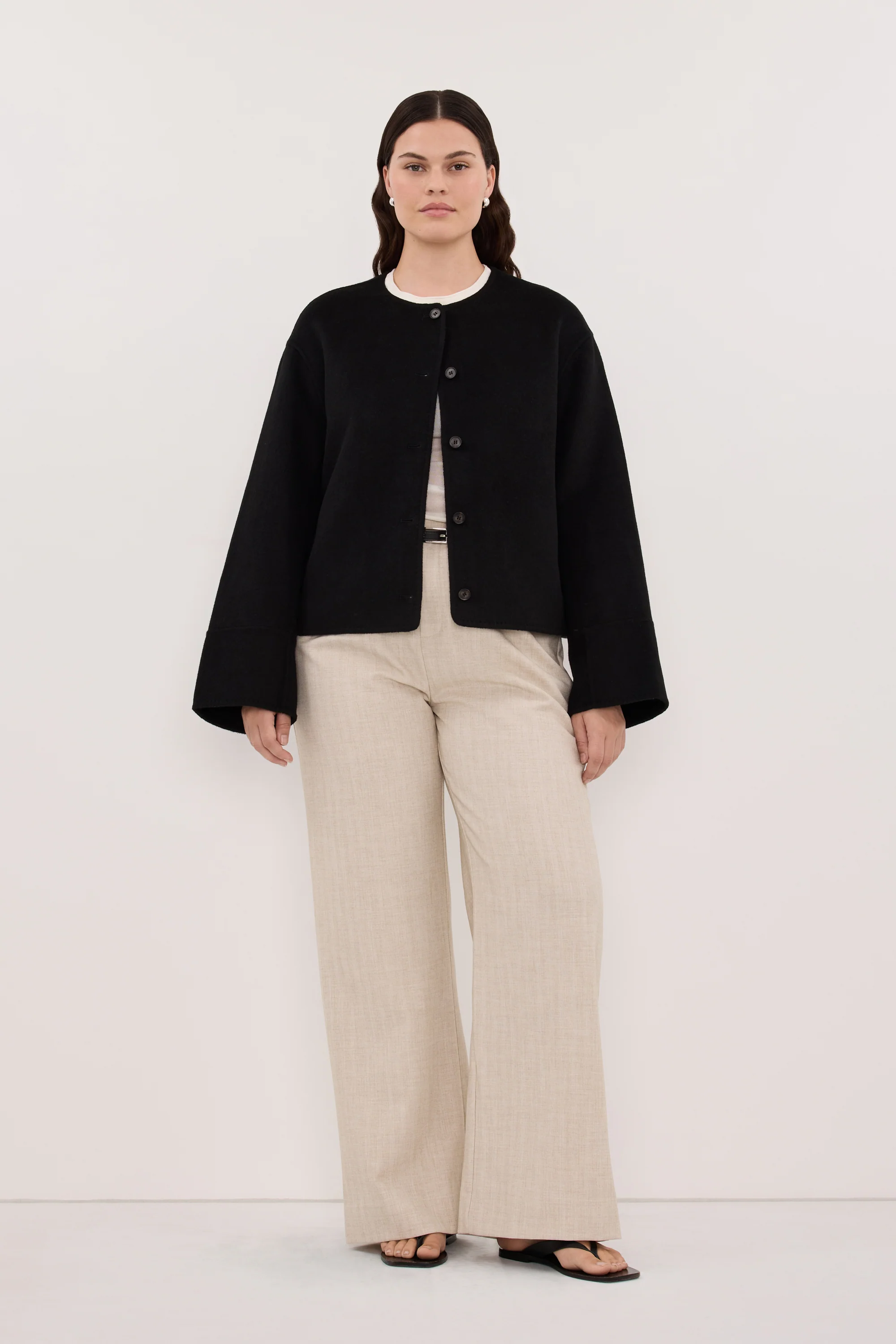 JACLYN BLACK CROPPED WOOL BLEND COAT - Image 5
