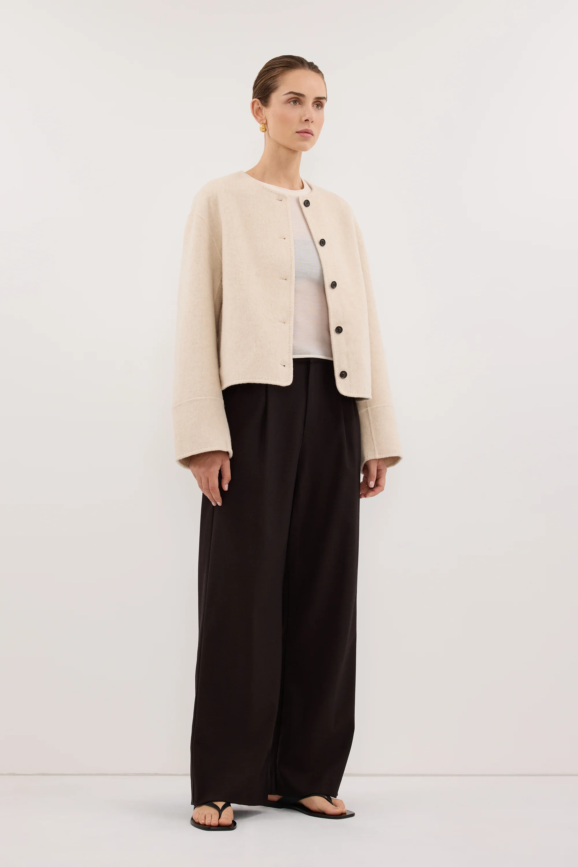 JACLYN IVORY MARLE CROPPED WOOL BLEND COAT - Image 3