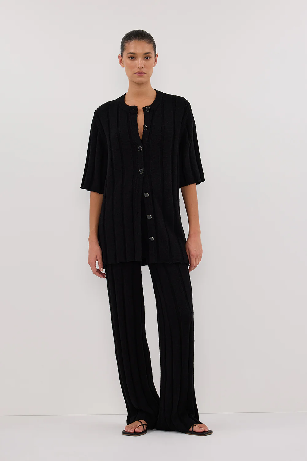 JAZZ BLACK BUTTON KNIT SHIRT