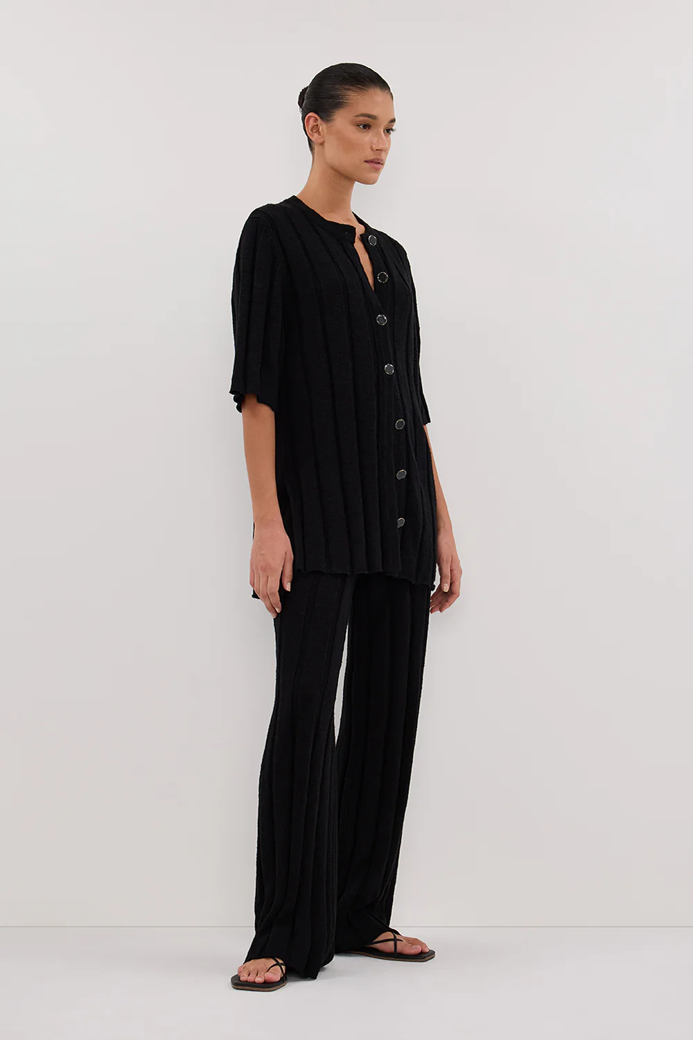 JAZZ BLACK BUTTON KNIT SHIRT - Image 3