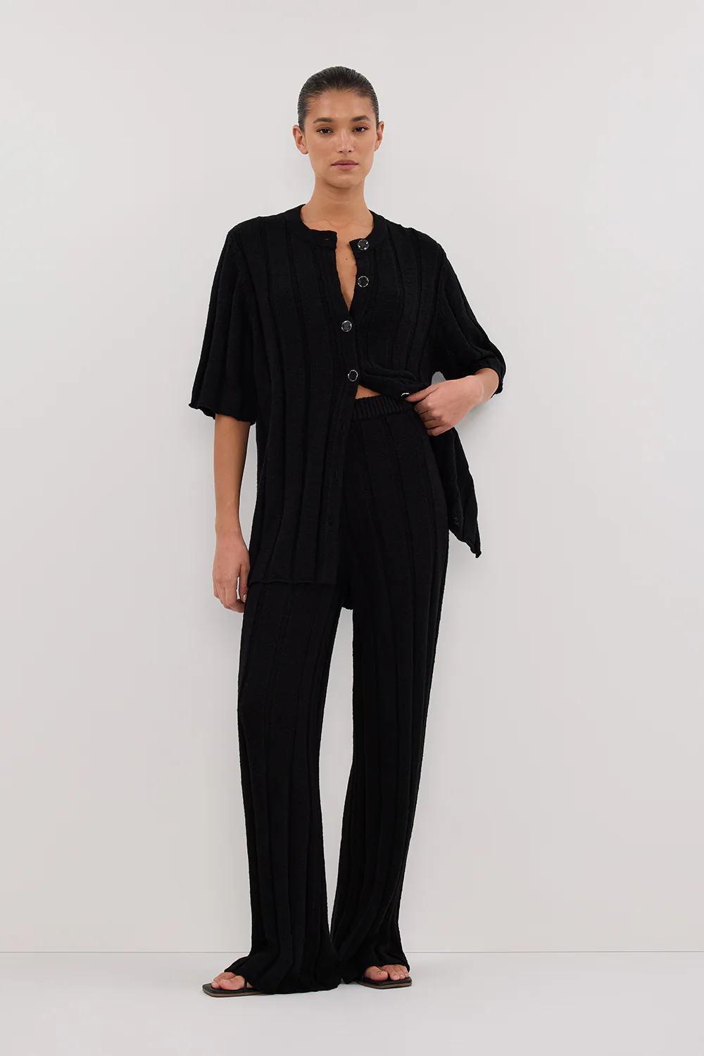 JAZZ BLACK WIDE LEG KNIT PANT
