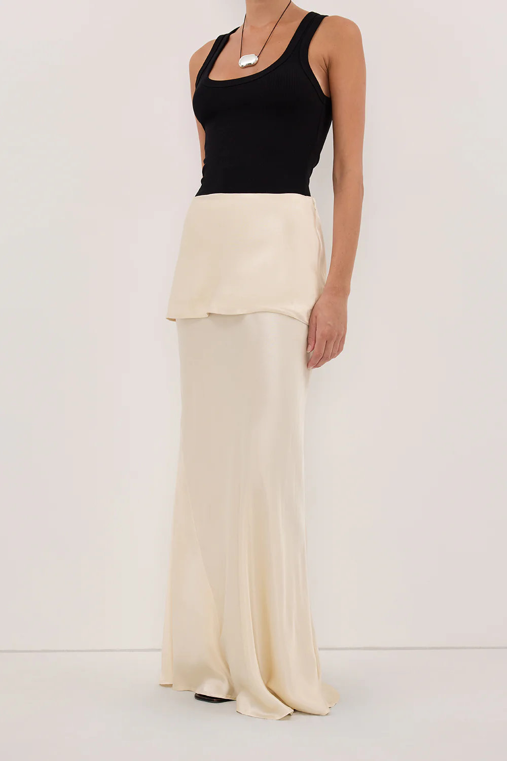 JELENA CREAM SATIN OVERLAY MAXI SKIRT - Image 2