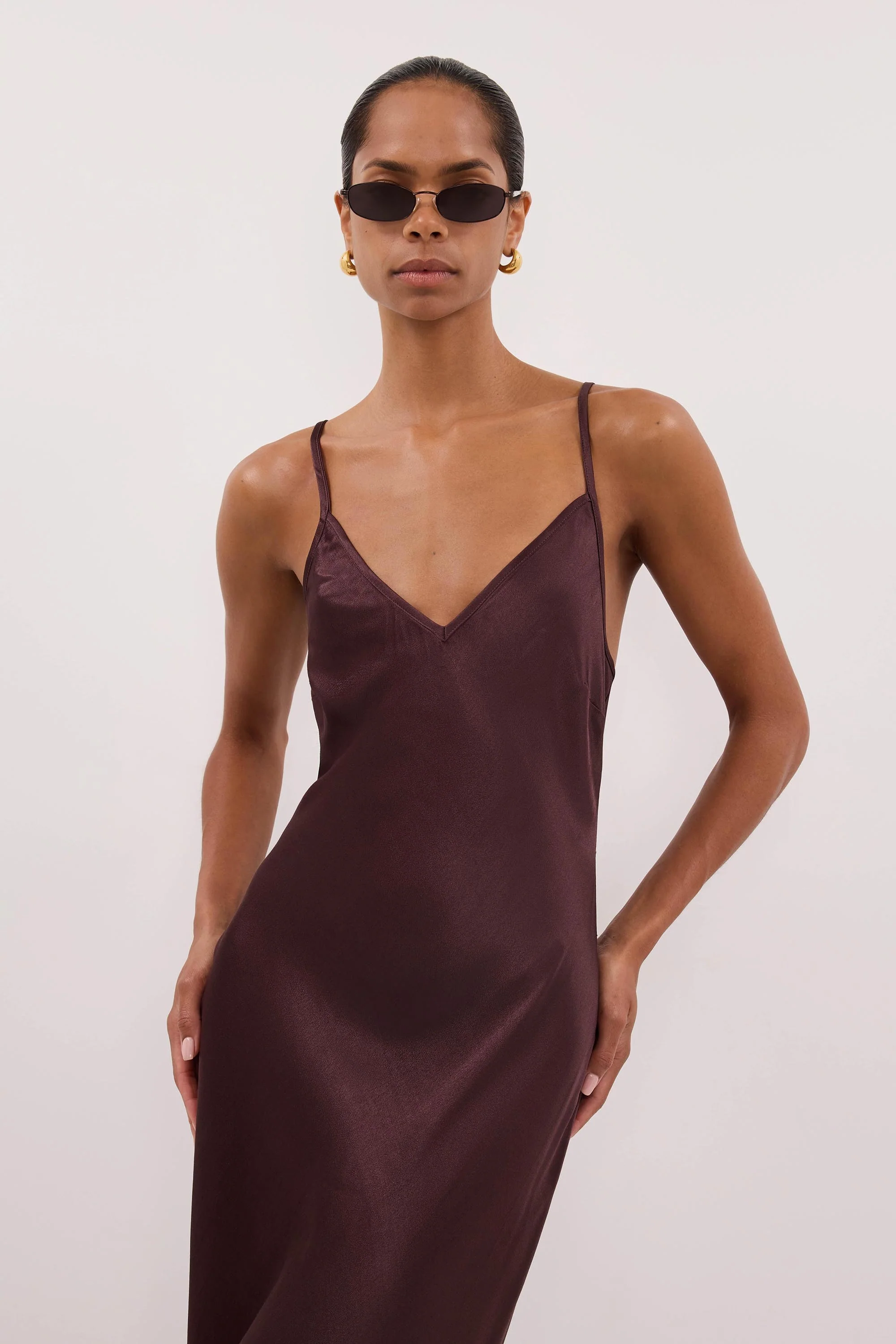 JOEY PLUM CHOC SATIN MAXI DRESS - Image 2