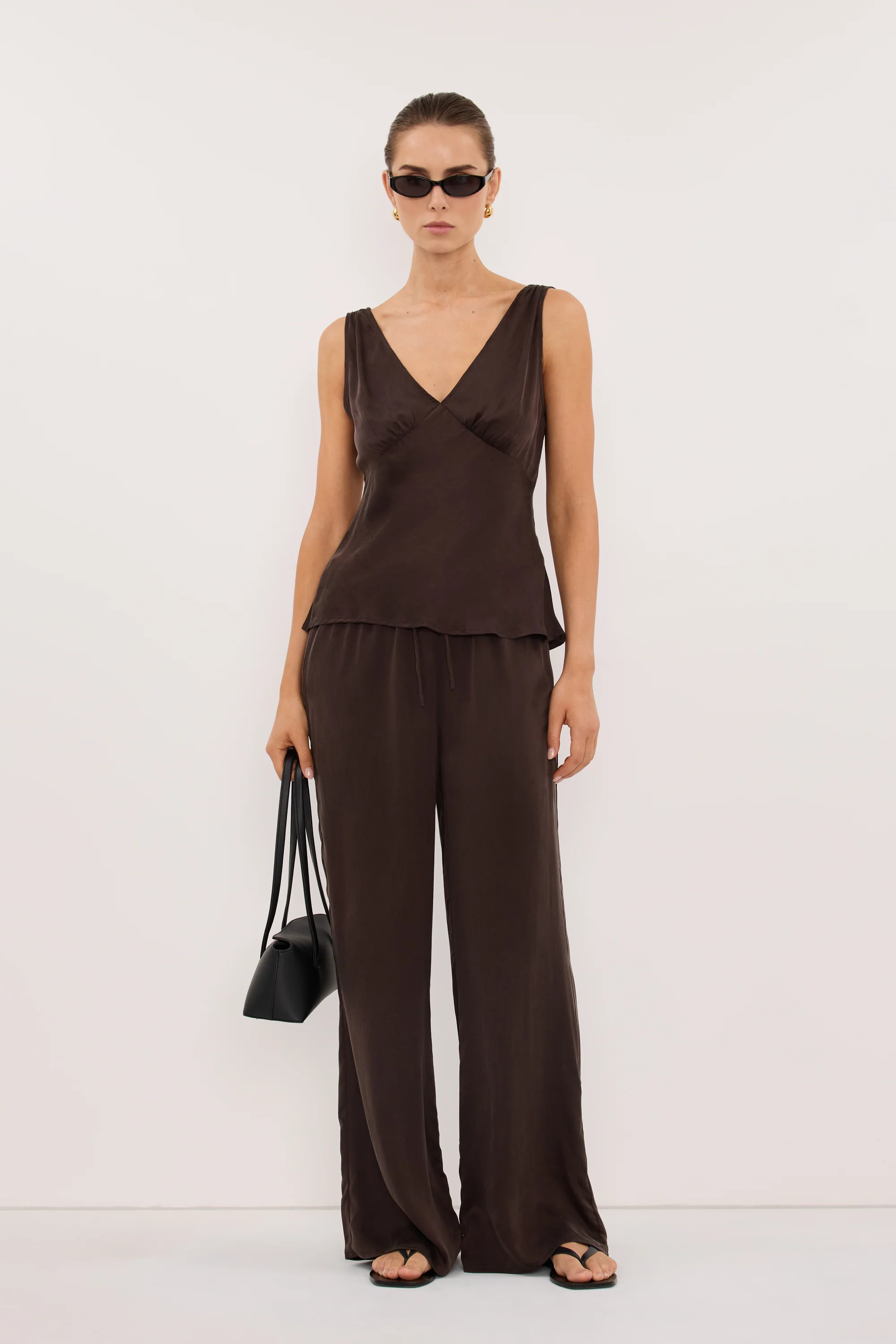 JORJA BITTER CHOC SLEEVELESS SILK TOP - Image 2