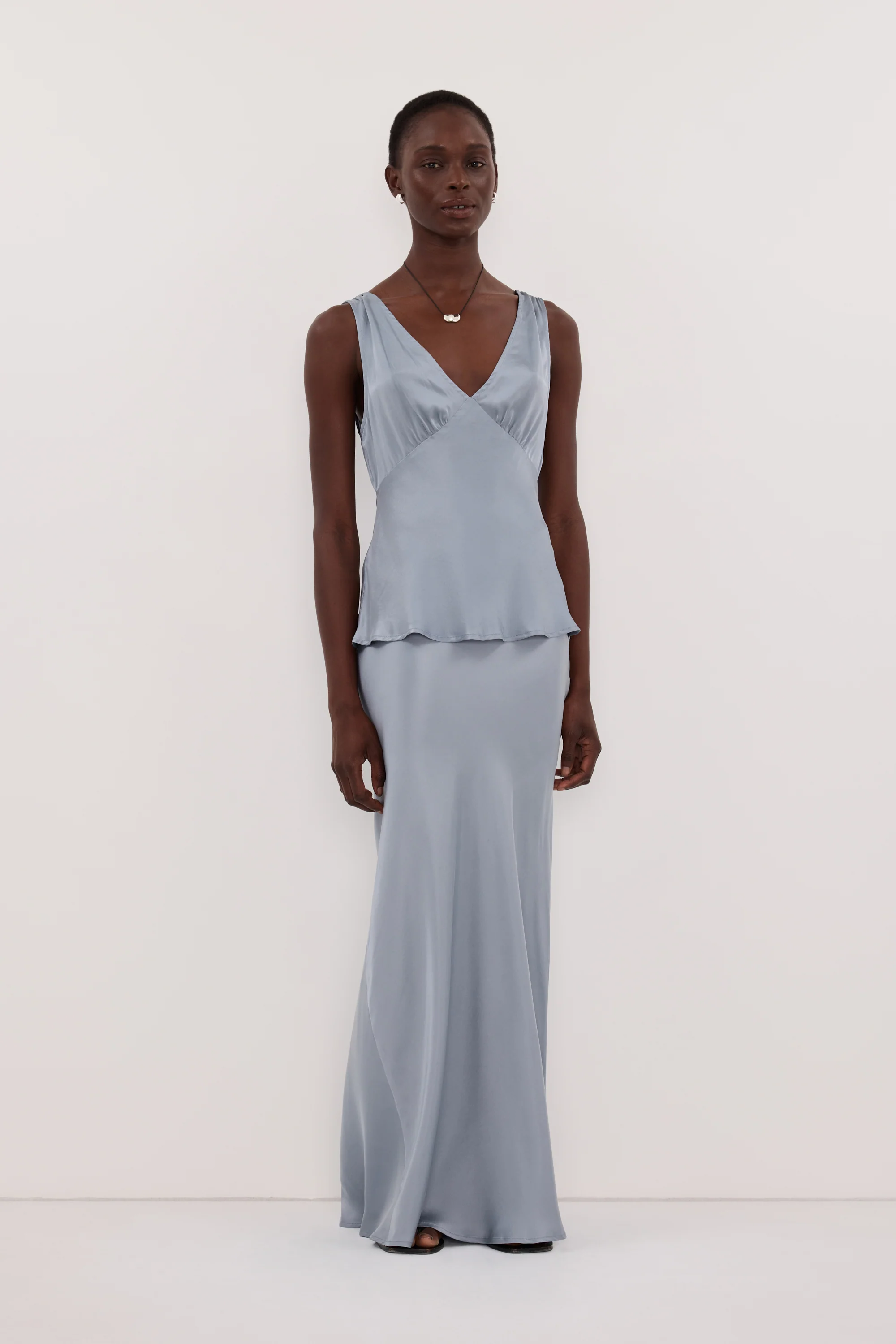 JORJA DUSTY BLUE SLEEVELESS SILK TOP