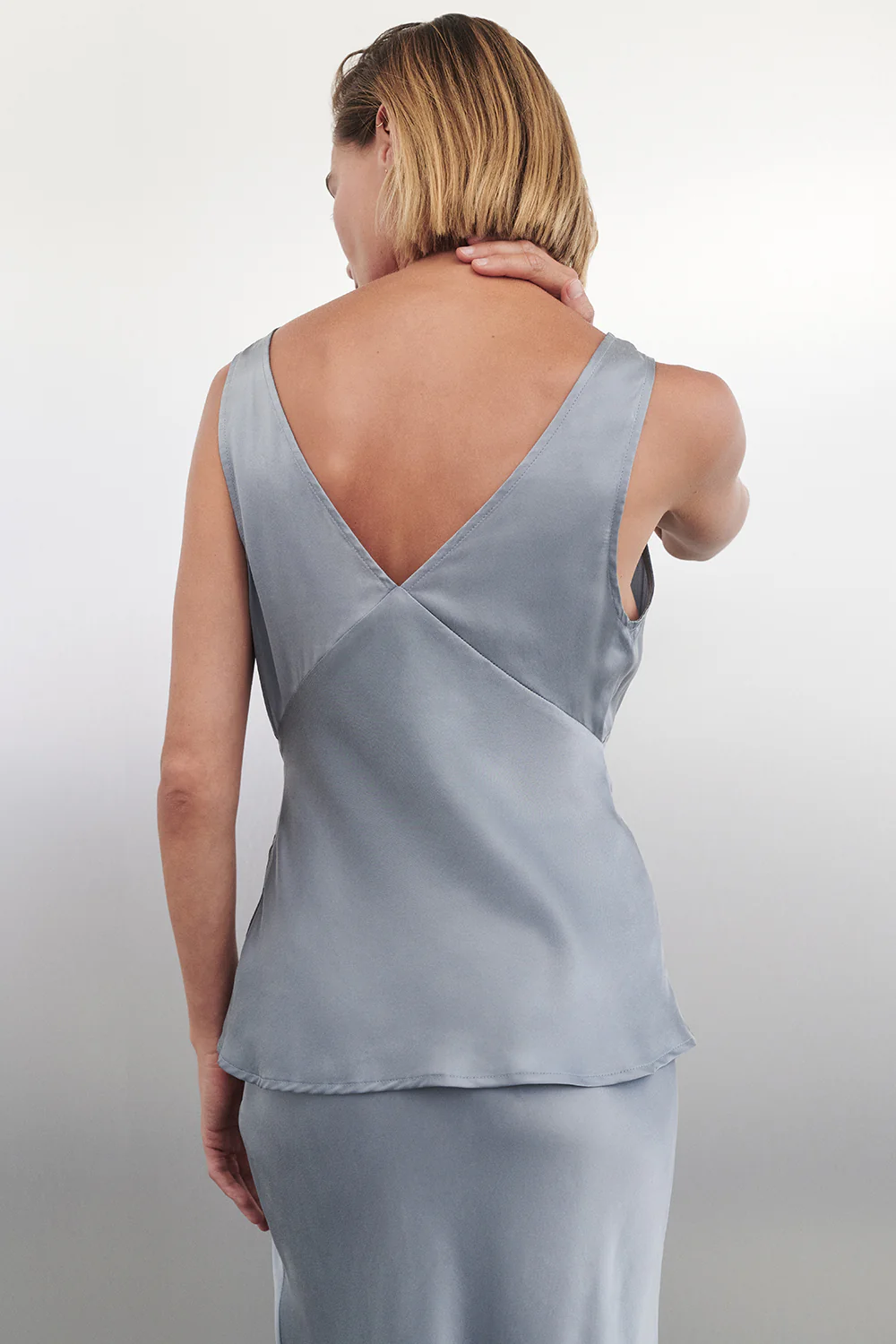 JORJA DUSTY BLUE SLEEVELESS SILK TOP - Image 2
