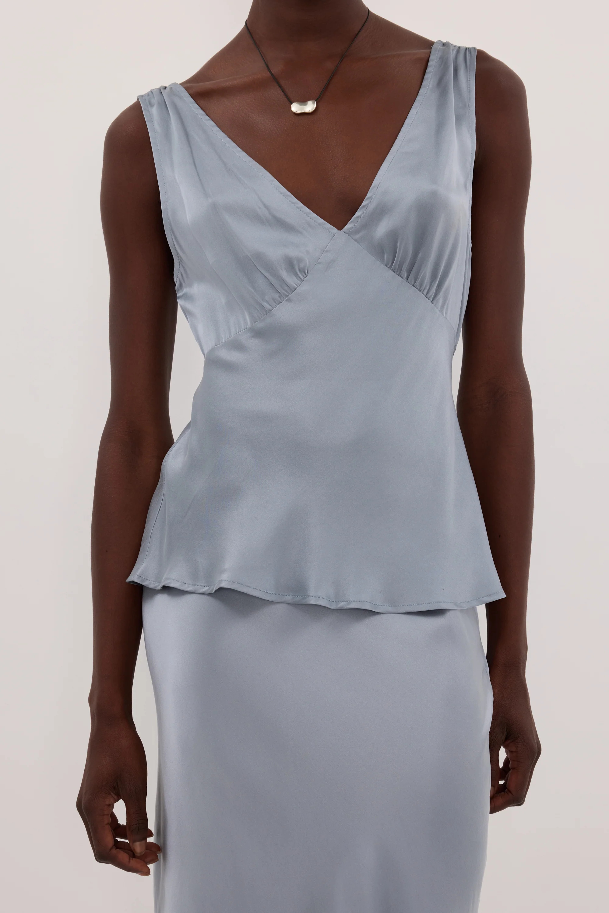 JORJA DUSTY BLUE SLEEVELESS SILK TOP - Image 6