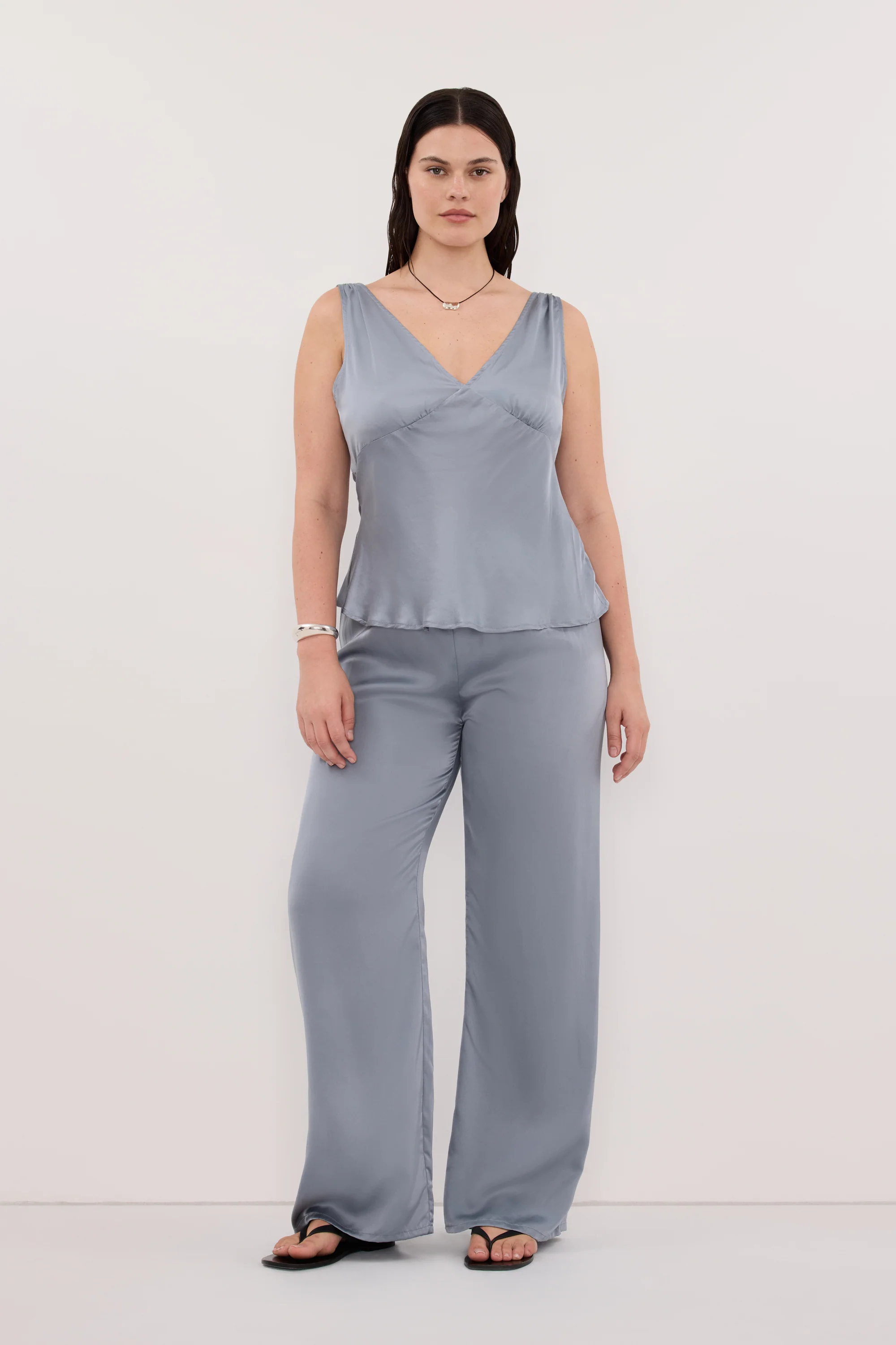 JORJA DUSTY BLUE SLEEVELESS SILK TOP - Image 7
