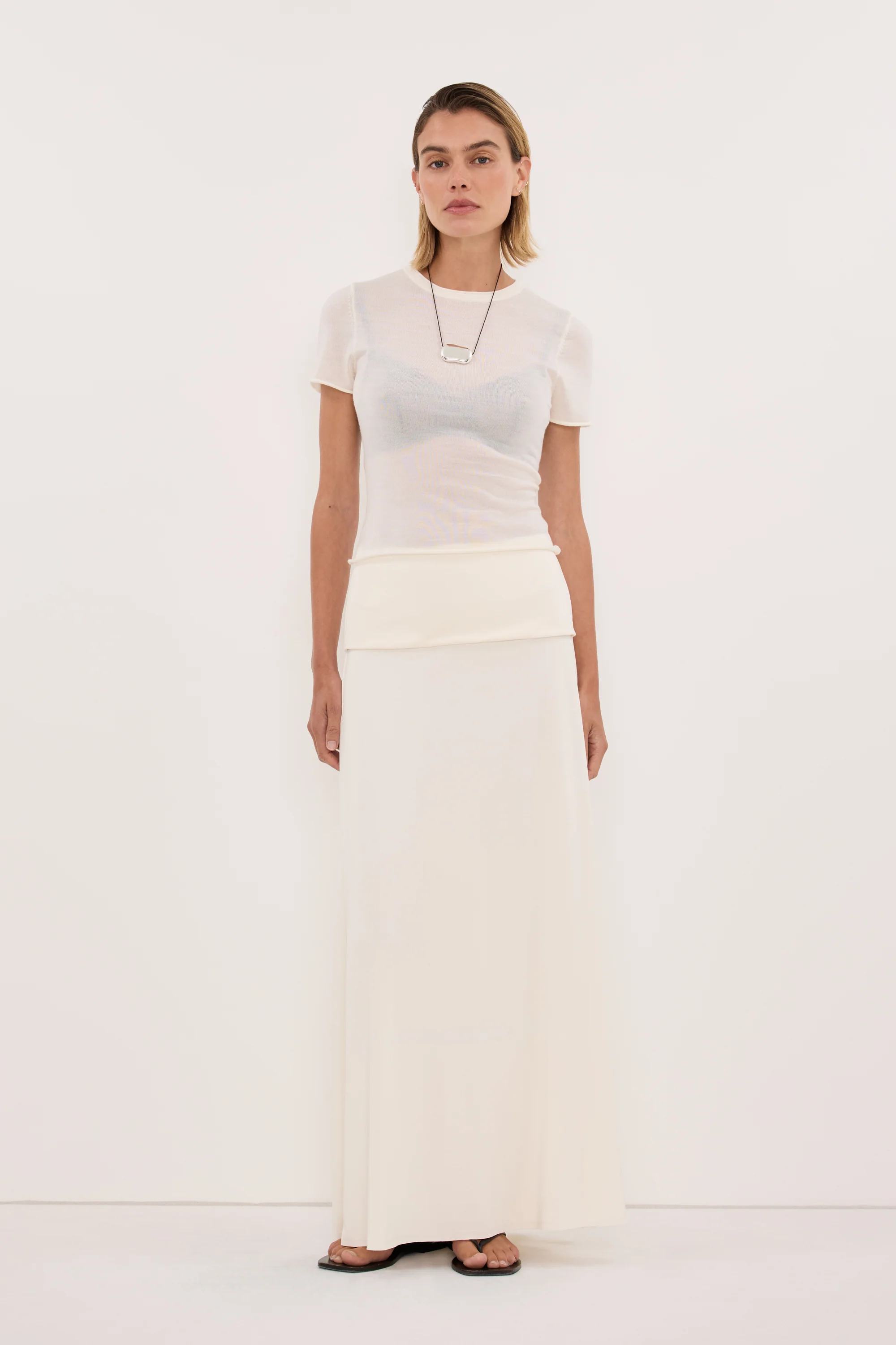 JULIE OFF WHITE MODAL BLEND MAXI SKIRT