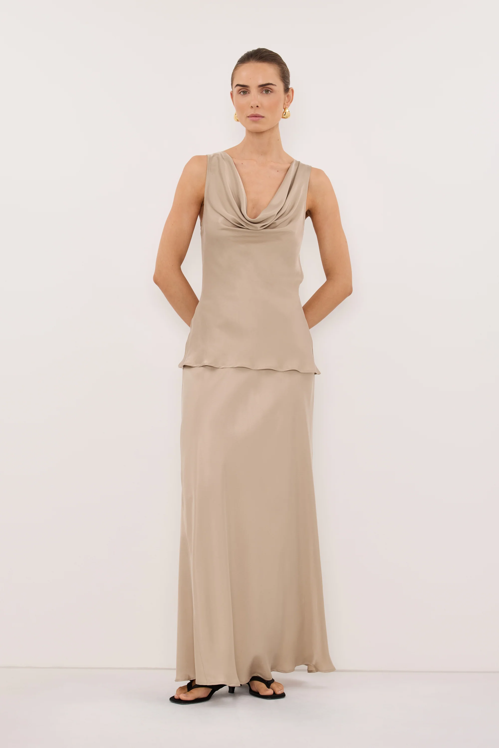 JULIETTE GOLD SILK MIDI SKIRT