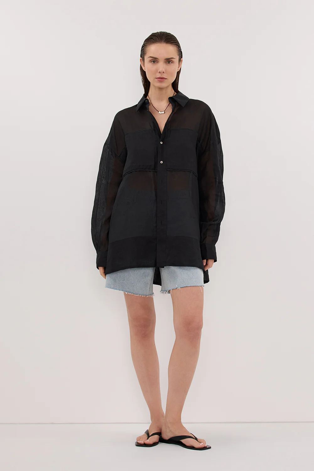 KAI BLACK OVERSIZED RAMIE LONG SLEEVE SHIRT