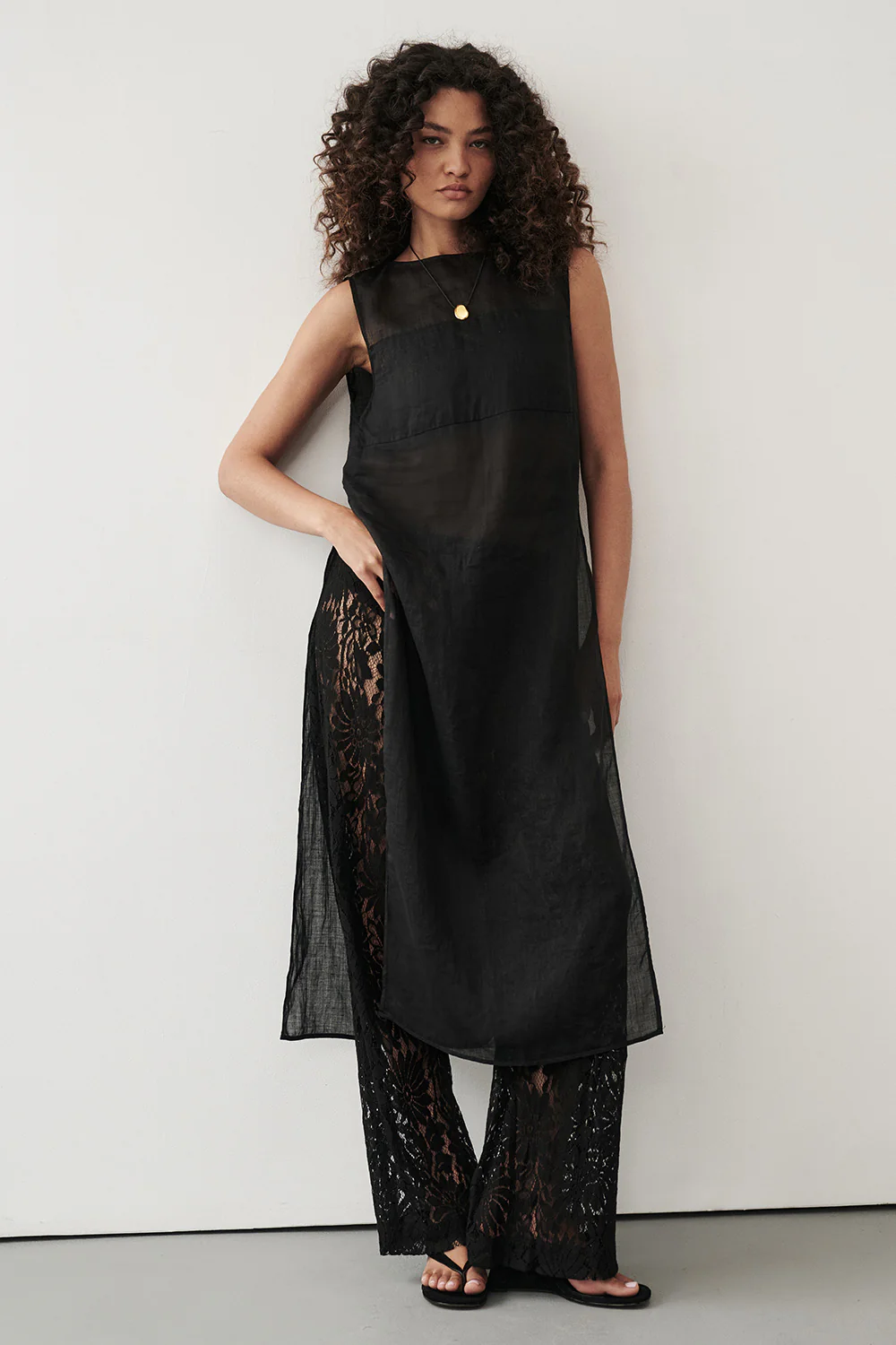KAI BLACK SLEEVELESS RAMIE TUNIC TOP - Image 2