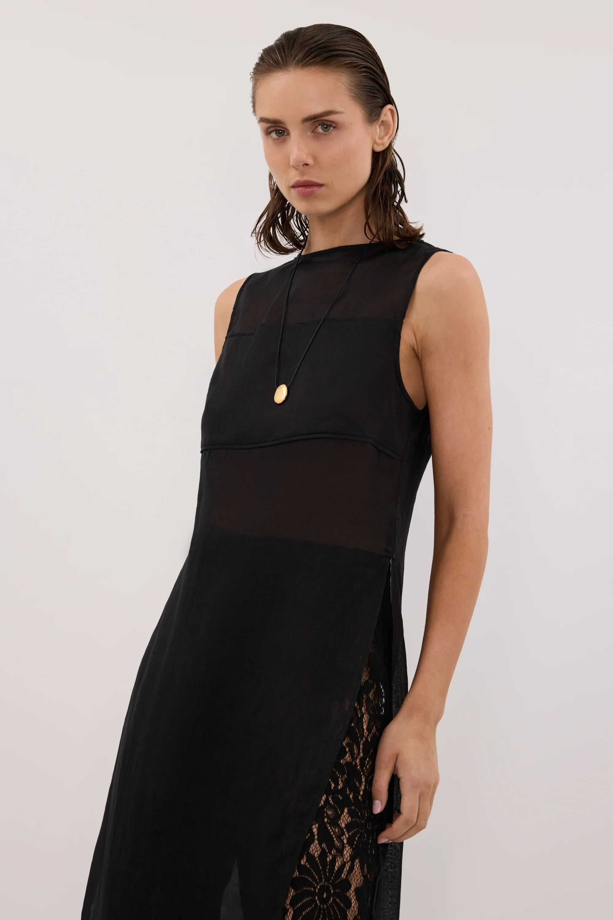 KAI BLACK SLEEVELESS RAMIE TUNIC TOP - Image 3