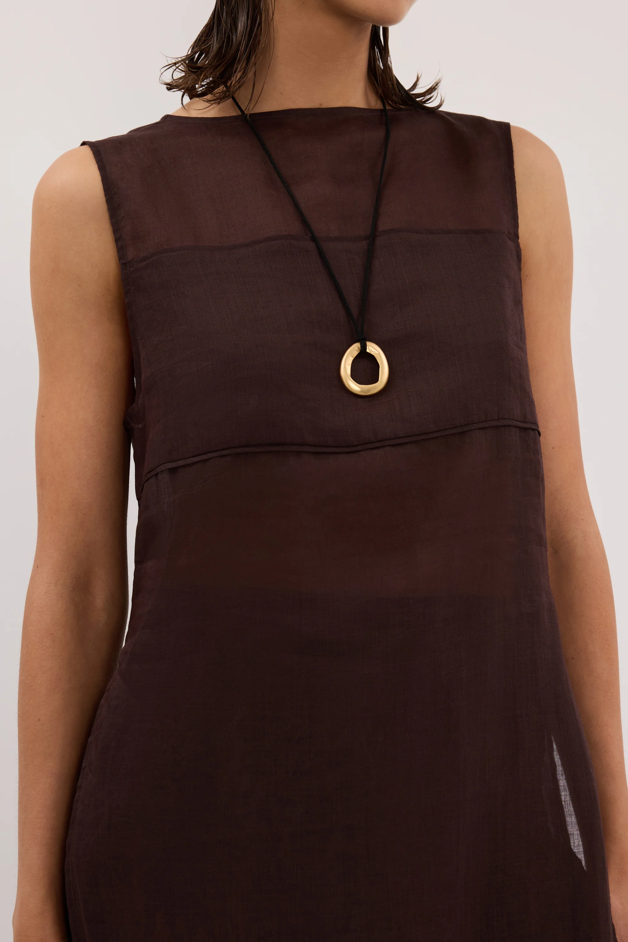 KAI BURNT CHOC SLEEVELESS RAMIE TUNIC TOP - Image 4