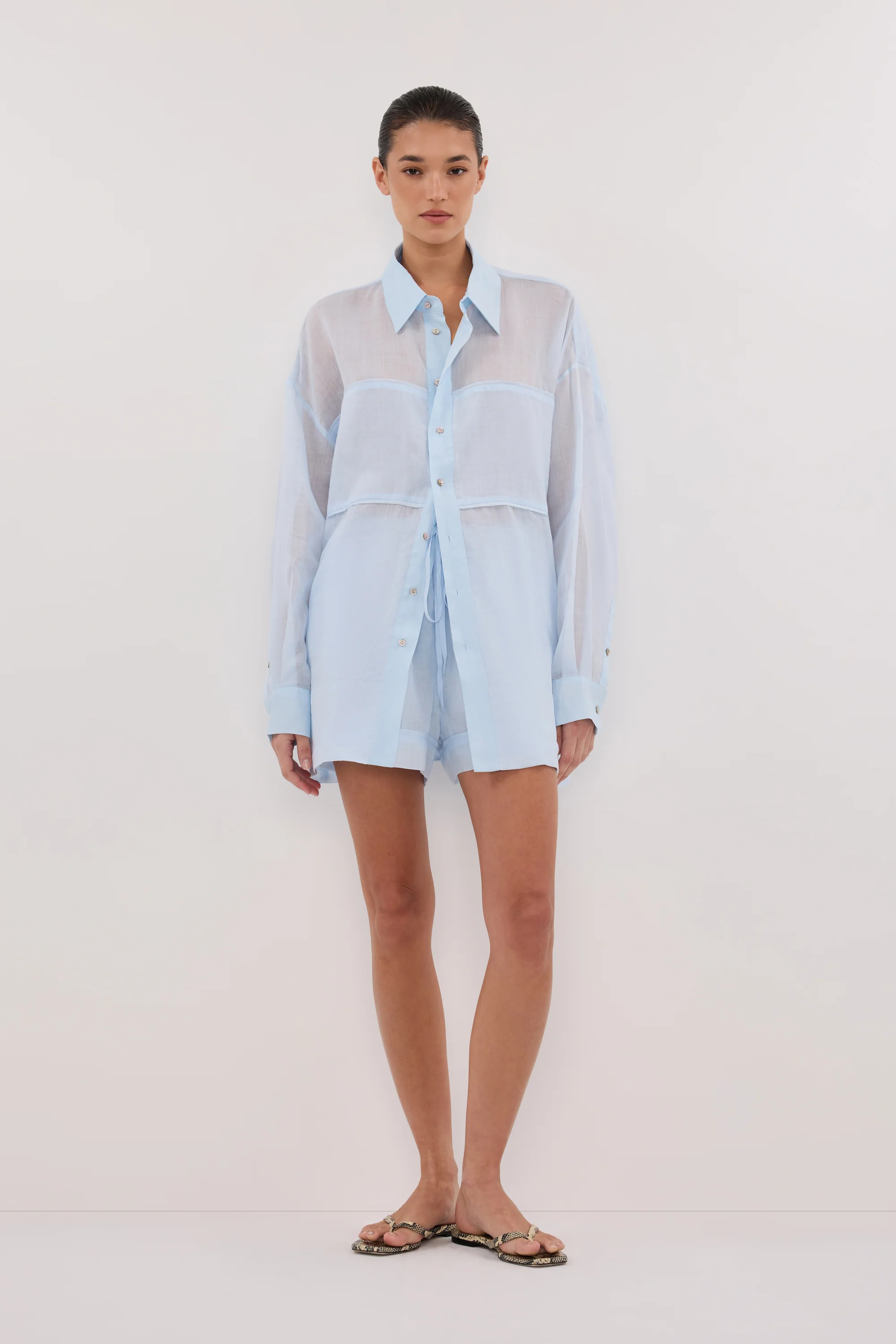 KAI CORNFLOWER OVERSIZED RAMIE LONG SLEEVE SHIRT