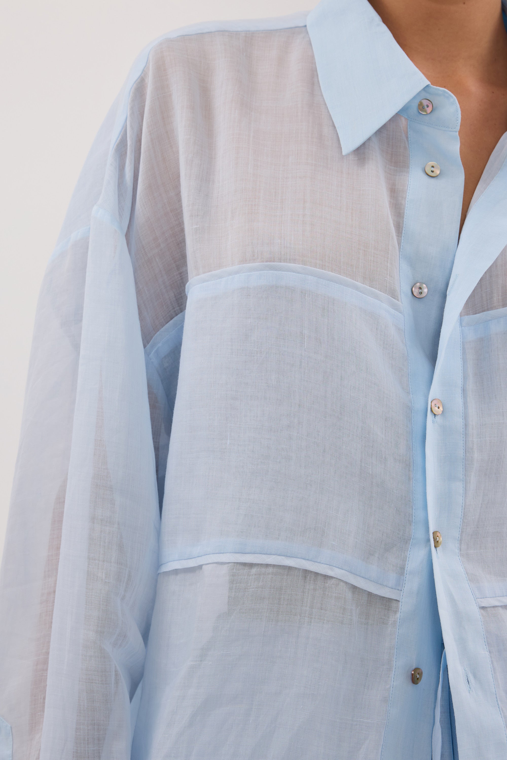 KAI CORNFLOWER OVERSIZED RAMIE LONG SLEEVE SHIRT - Image 4