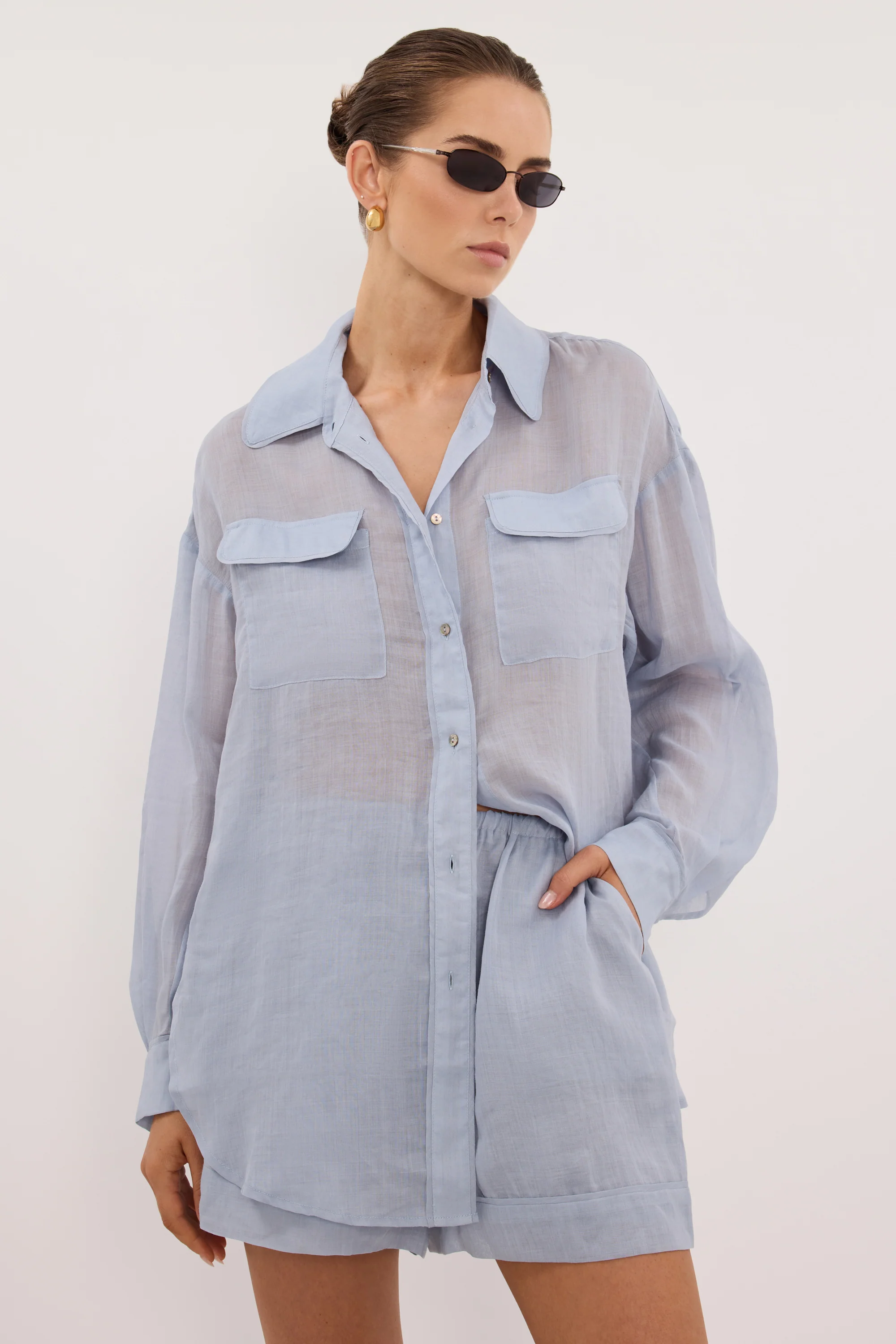 KAI DUSTY BLUE RAMIE SHORT - Image 2