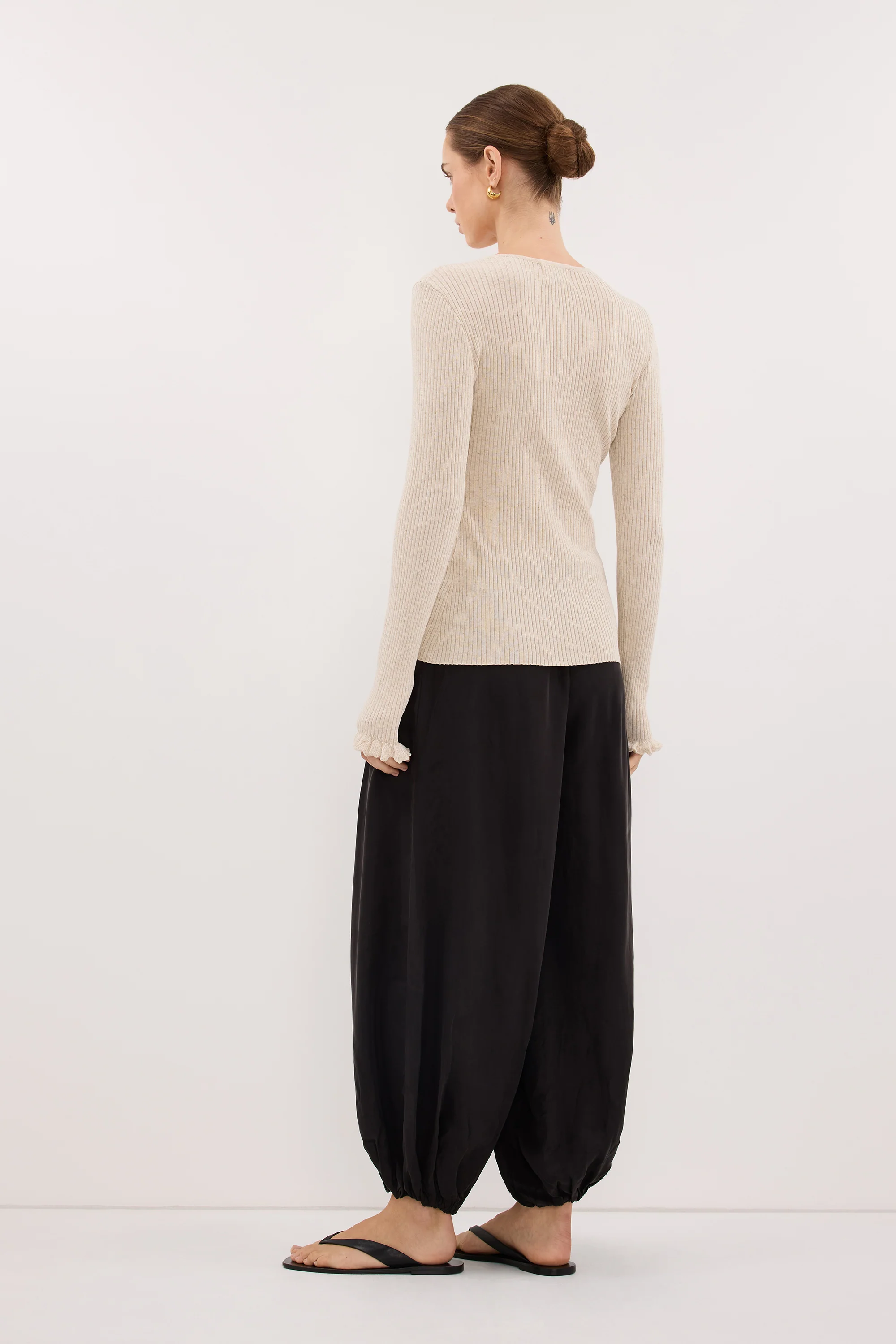 KAIA NATURAL RUFFLE KNIT CARDIGAN - Image 4