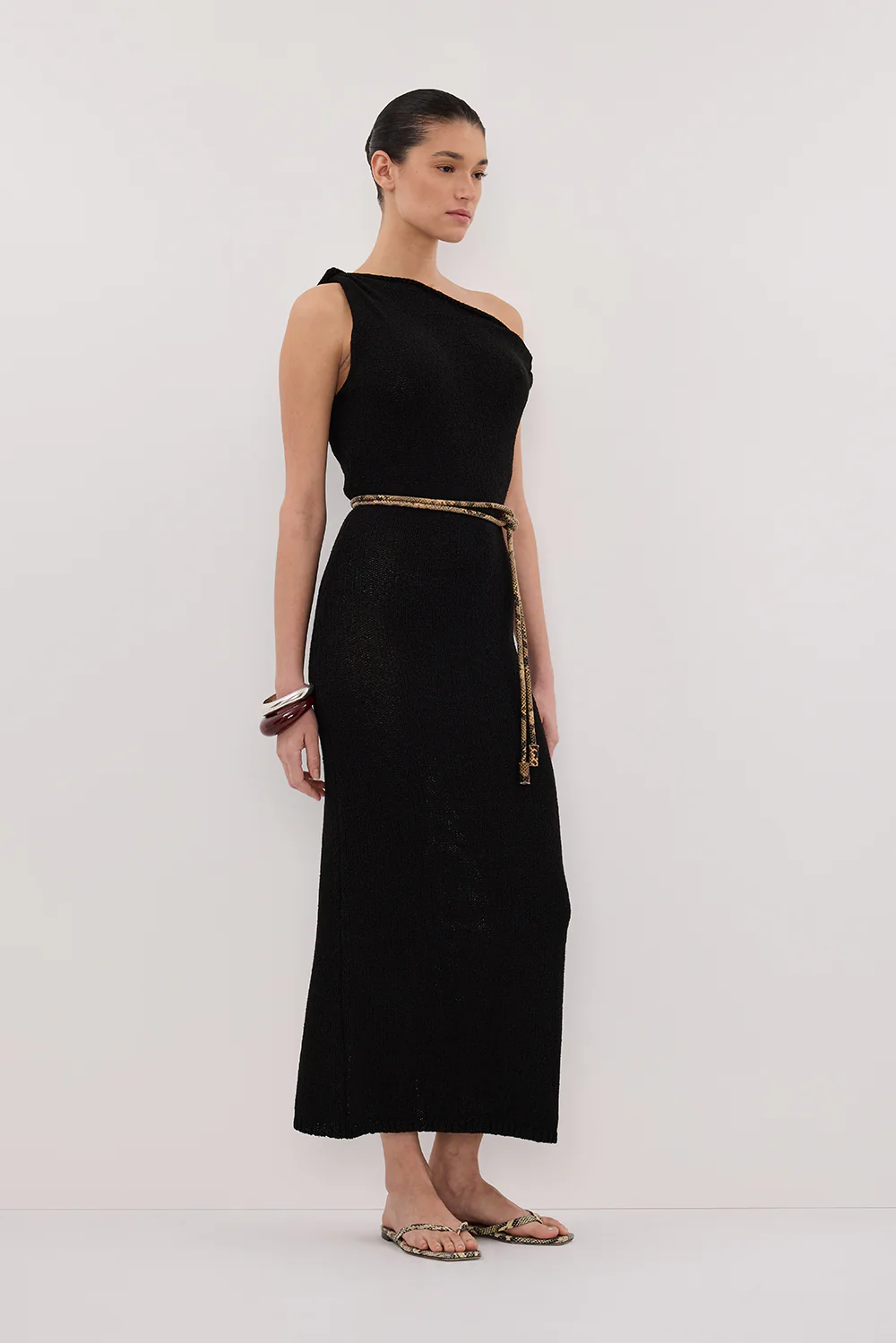 KARA BLACK KNIT SLEEVELESS MIDI DRESS - Image 3