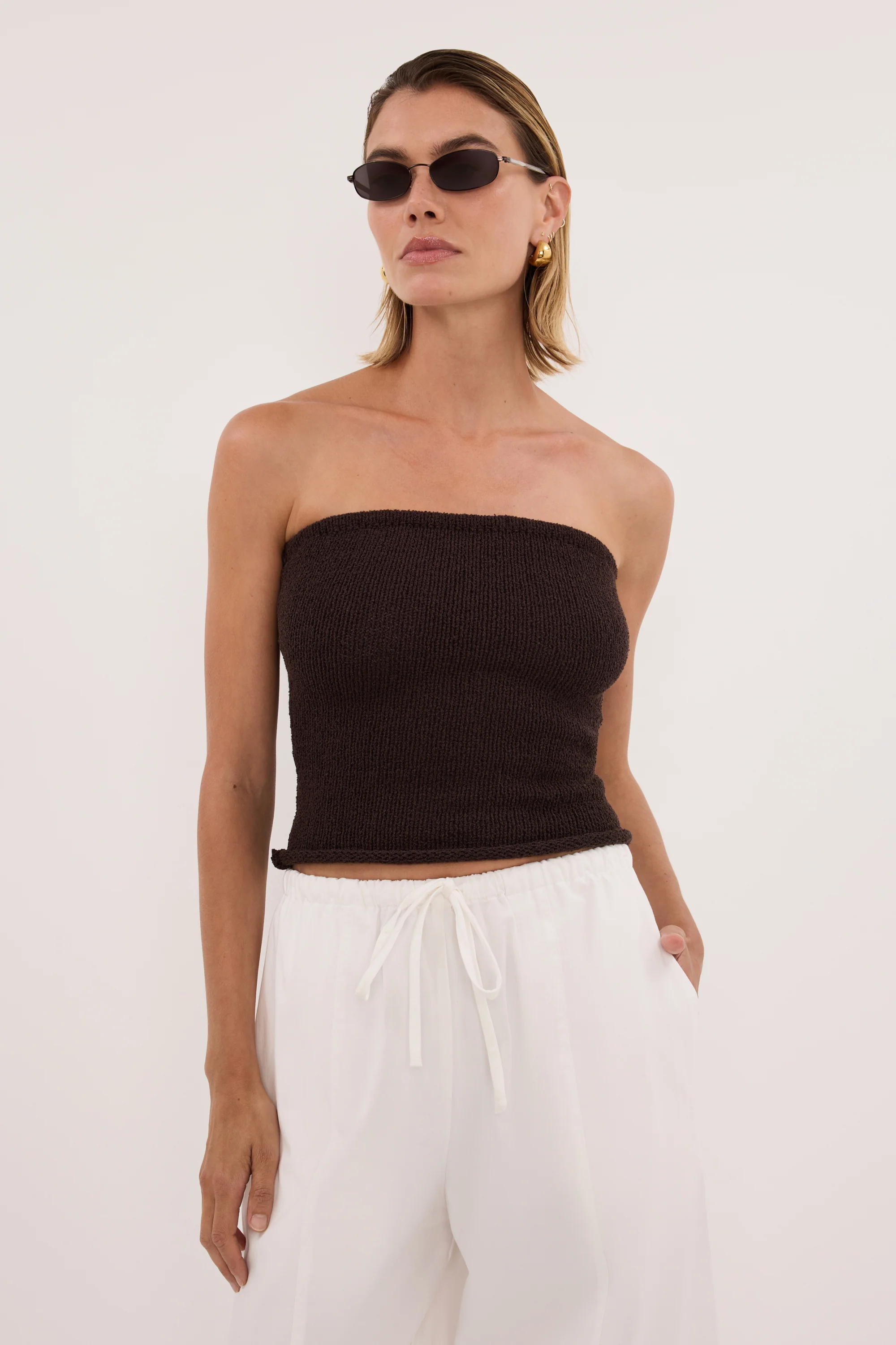KARA CHOC STRAPLESS BANDEAU KNIT TOP - Image 2