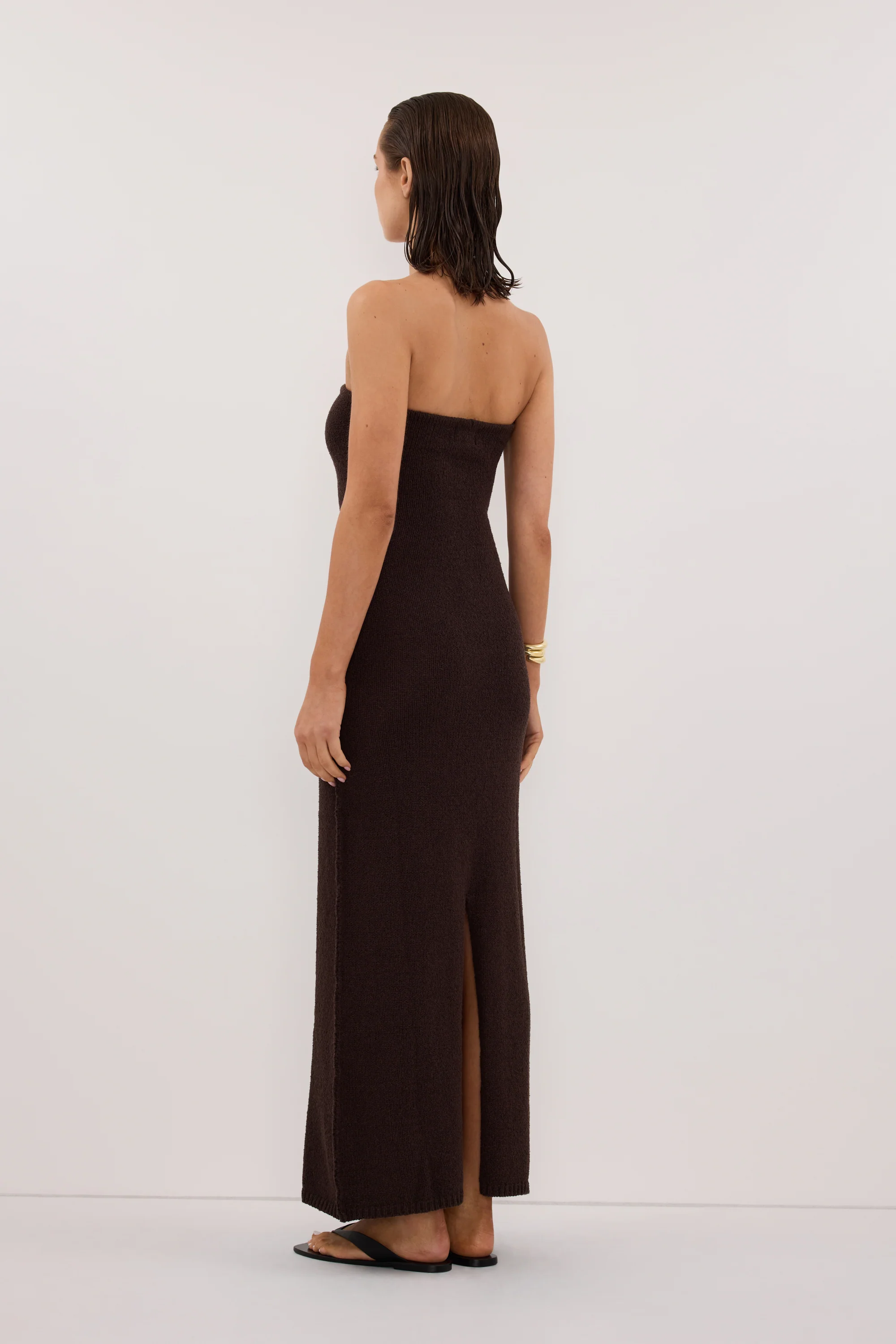 KARA CHOC STRAPLESS KNIT MIDI DRESS - Image 4