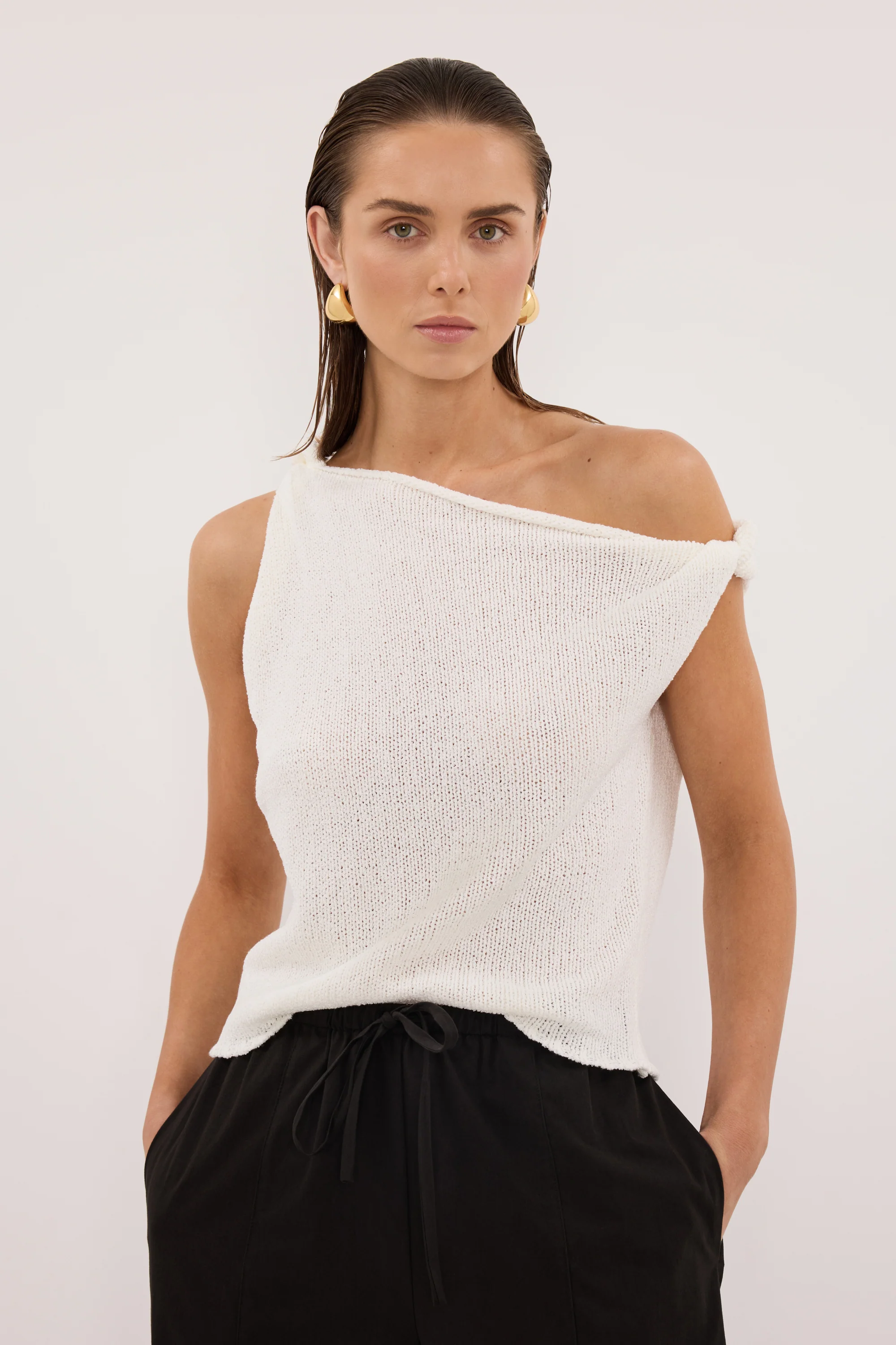 KARA OFF WHITE ASYM KNIT TOP - Image 2