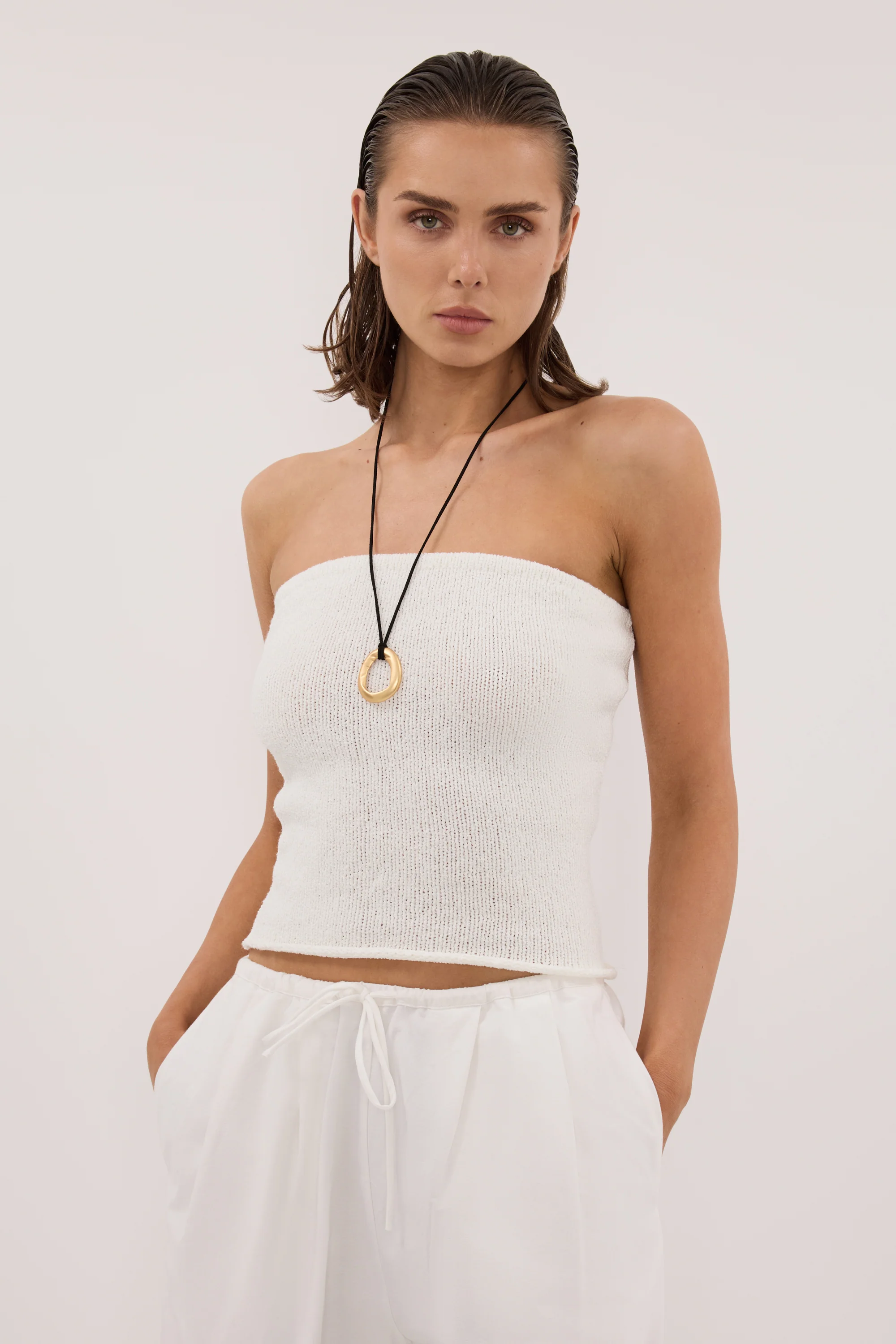 KARA OFF WHITE STRAPLESS BANDEAU KNIT TOP - Image 2