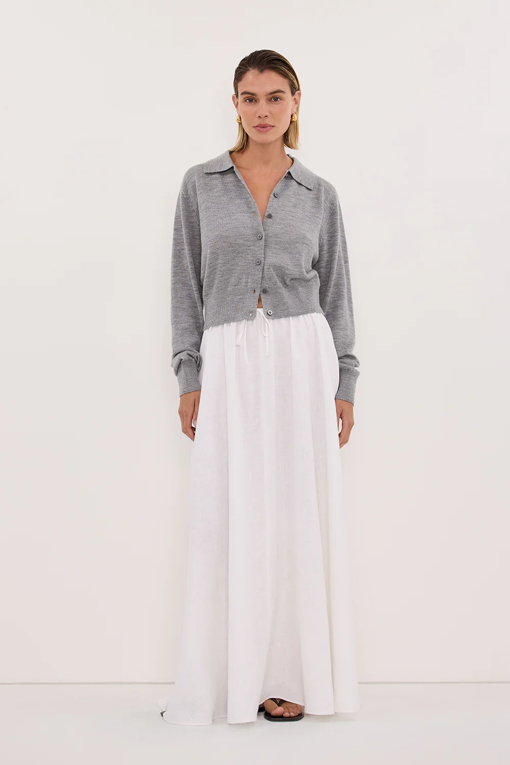 KYRA SILVER LONG SLEEVE MERINO WOOL CARDIGAN