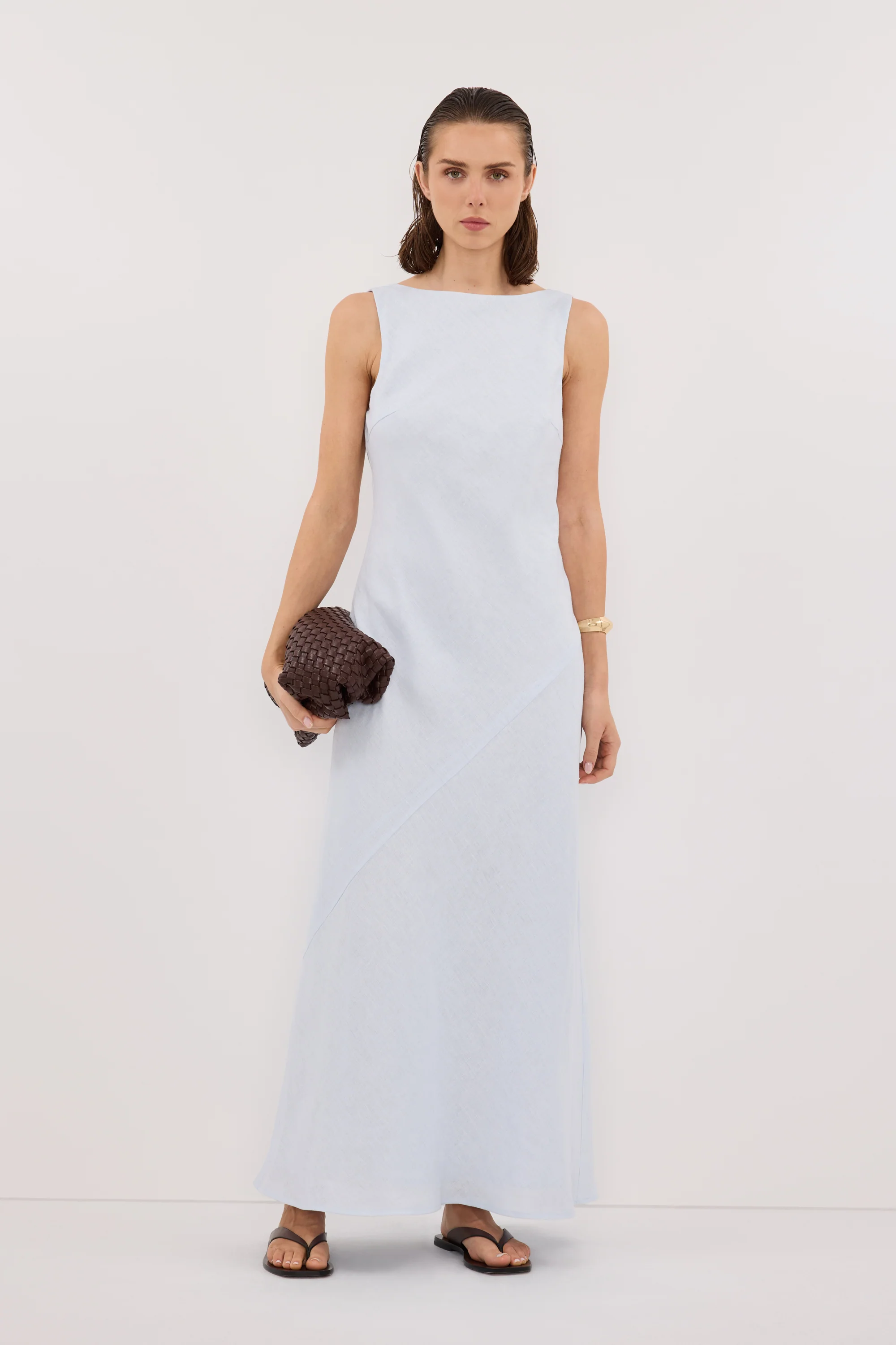 LACY CORNFLOWER SLEEVELESS LINEN MIDI DRESS