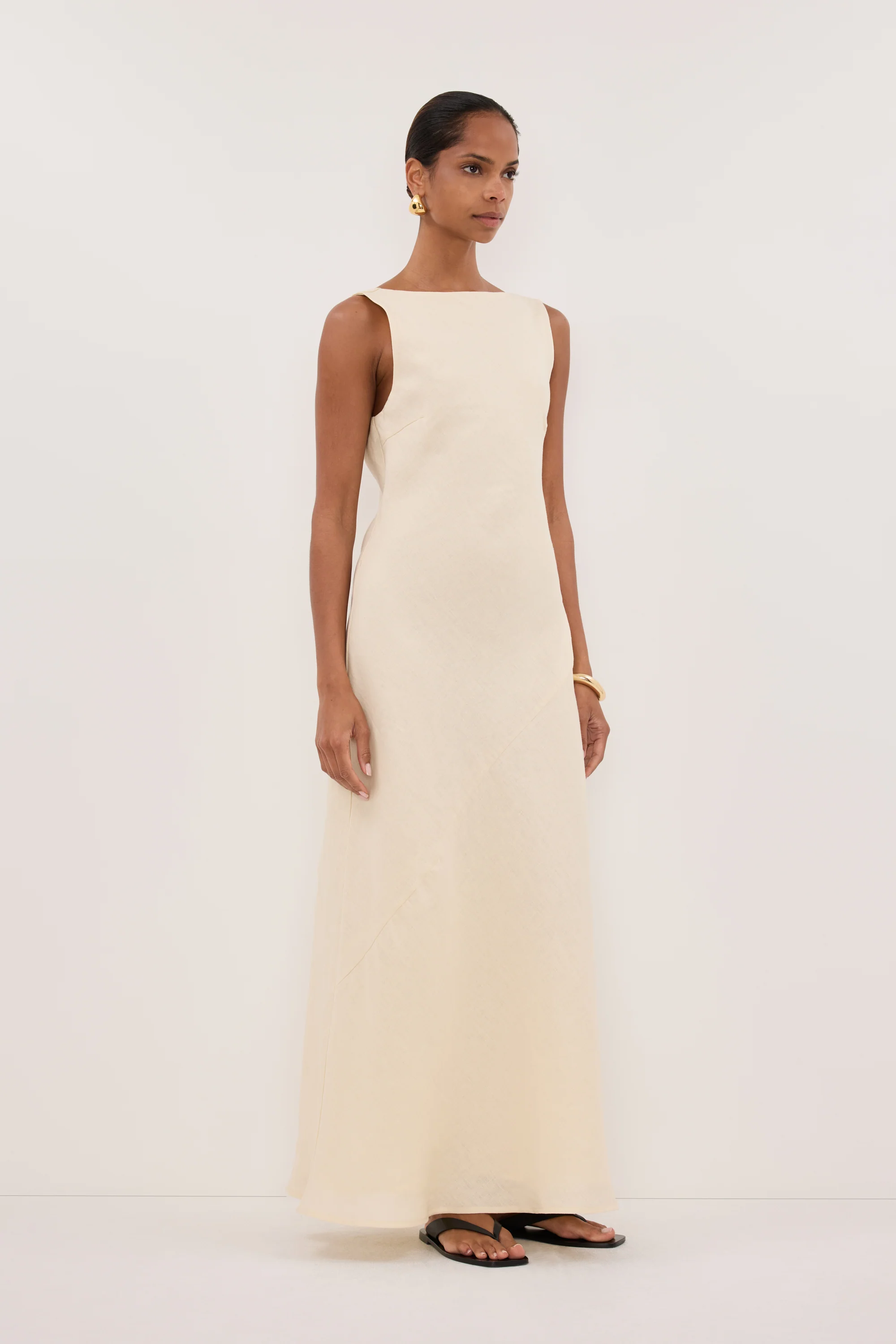 LACY STRAW SLEEVELESS LINEN MIDI DRESS - Image 3