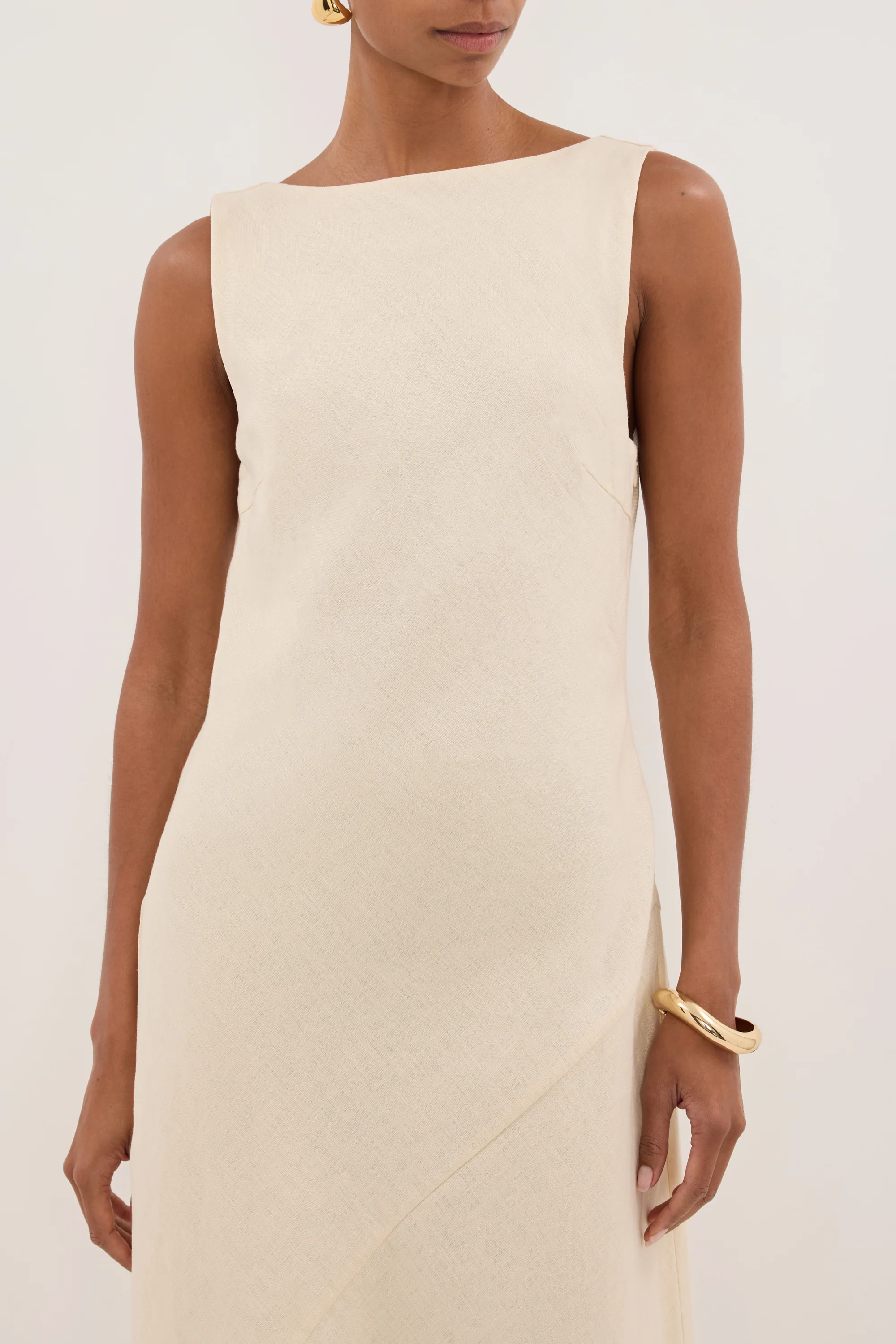 LACY STRAW SLEEVELESS LINEN MIDI DRESS - Image 5